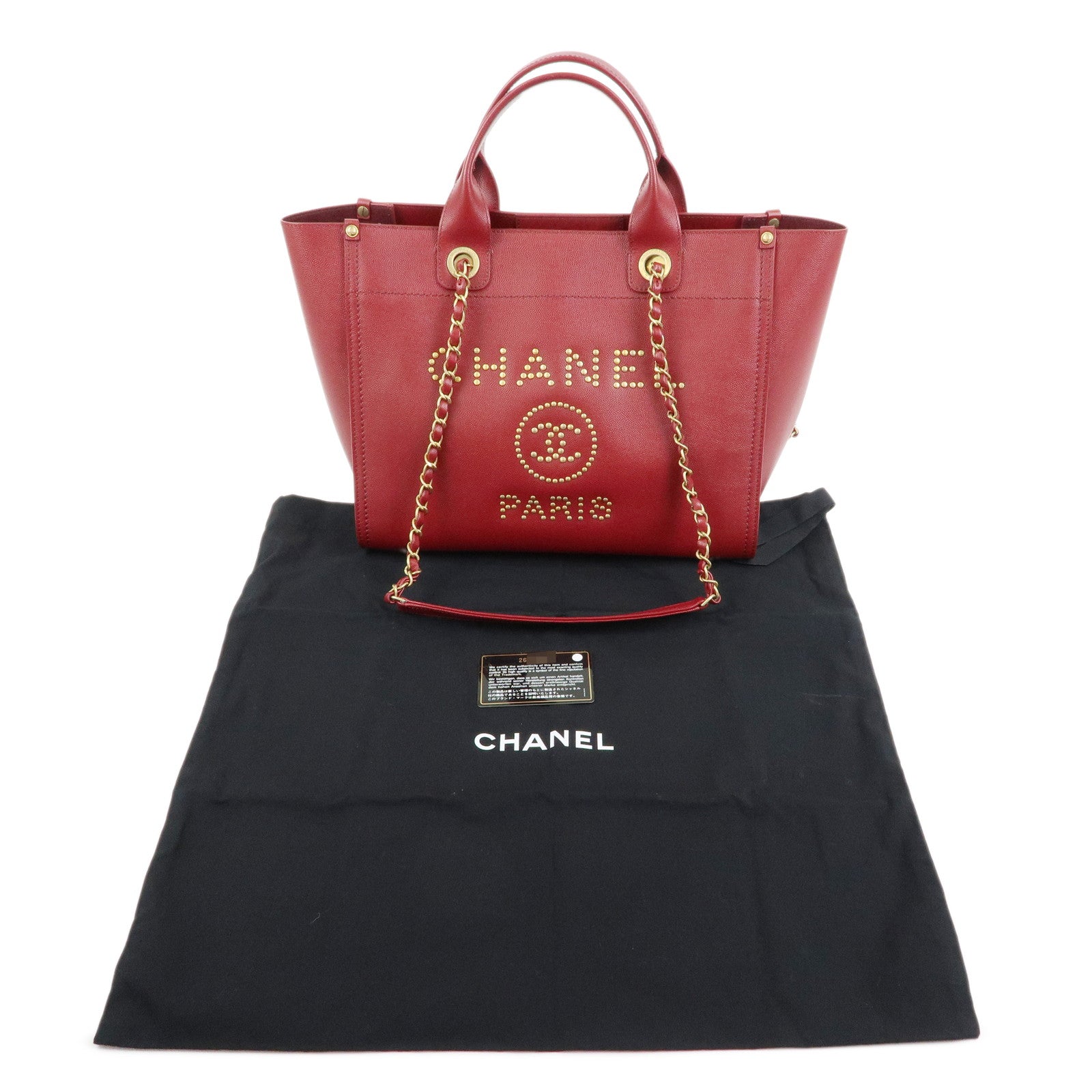 CHANEL Deauville Tote MM Caviarskin 2WAY Hand Bag Shoulder Bag A57069
