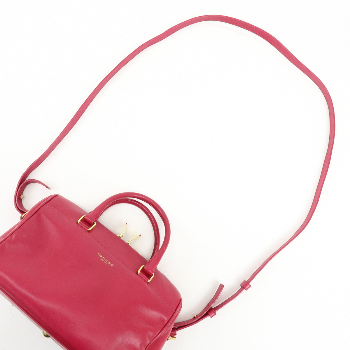 SAINT LAURENT PARIS Baby Duffle Leather 2Way Hand Bag Fuchsia 330958
