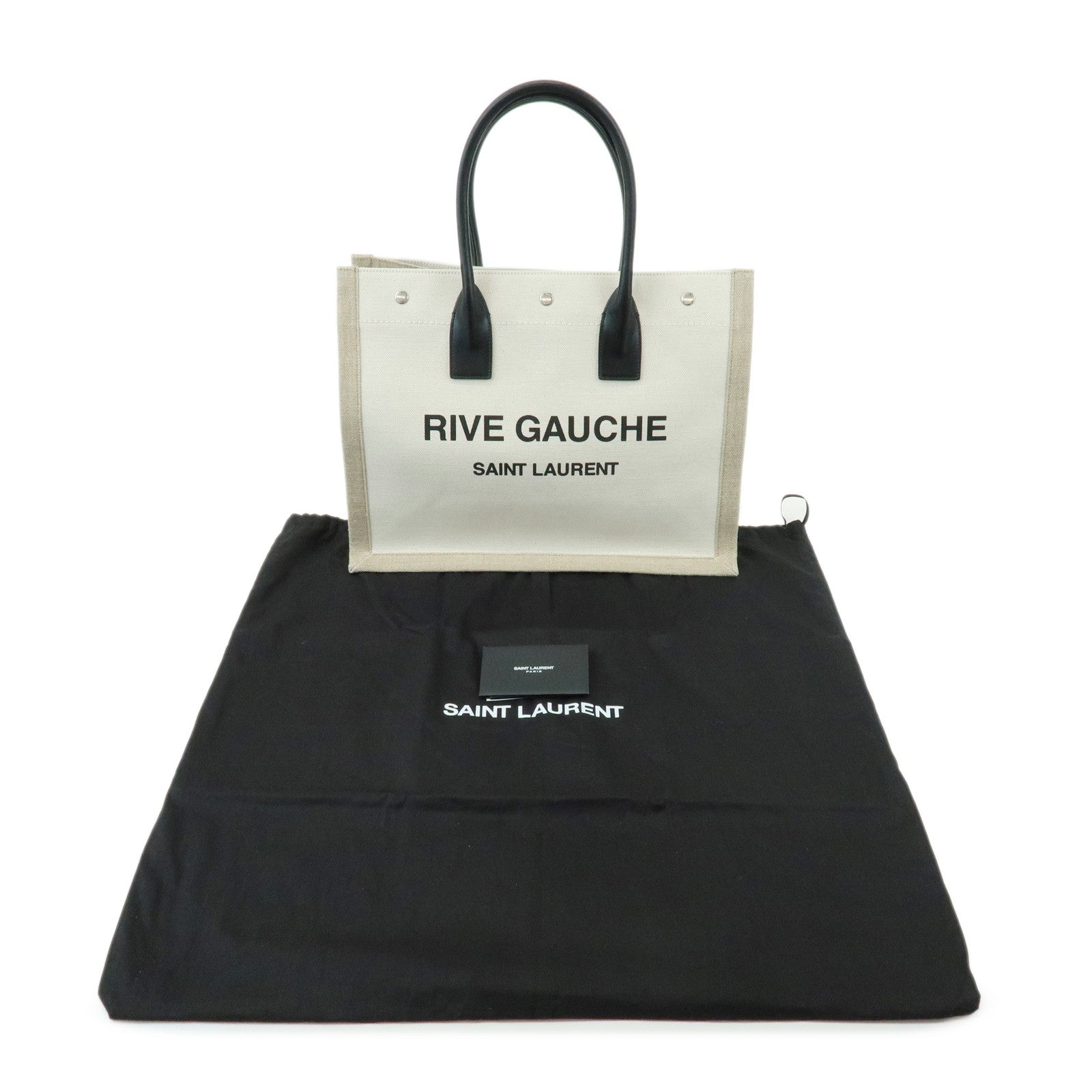 SAINT LAURENT PARIS Rive Gauche Cotton Leather Tote Bag Beige 617481