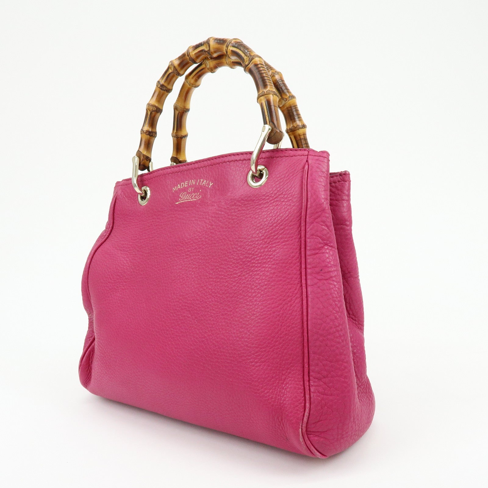 GUCCI Bamboo Shopper Small Leather 2Way Bag Hand Bag Pink 336032