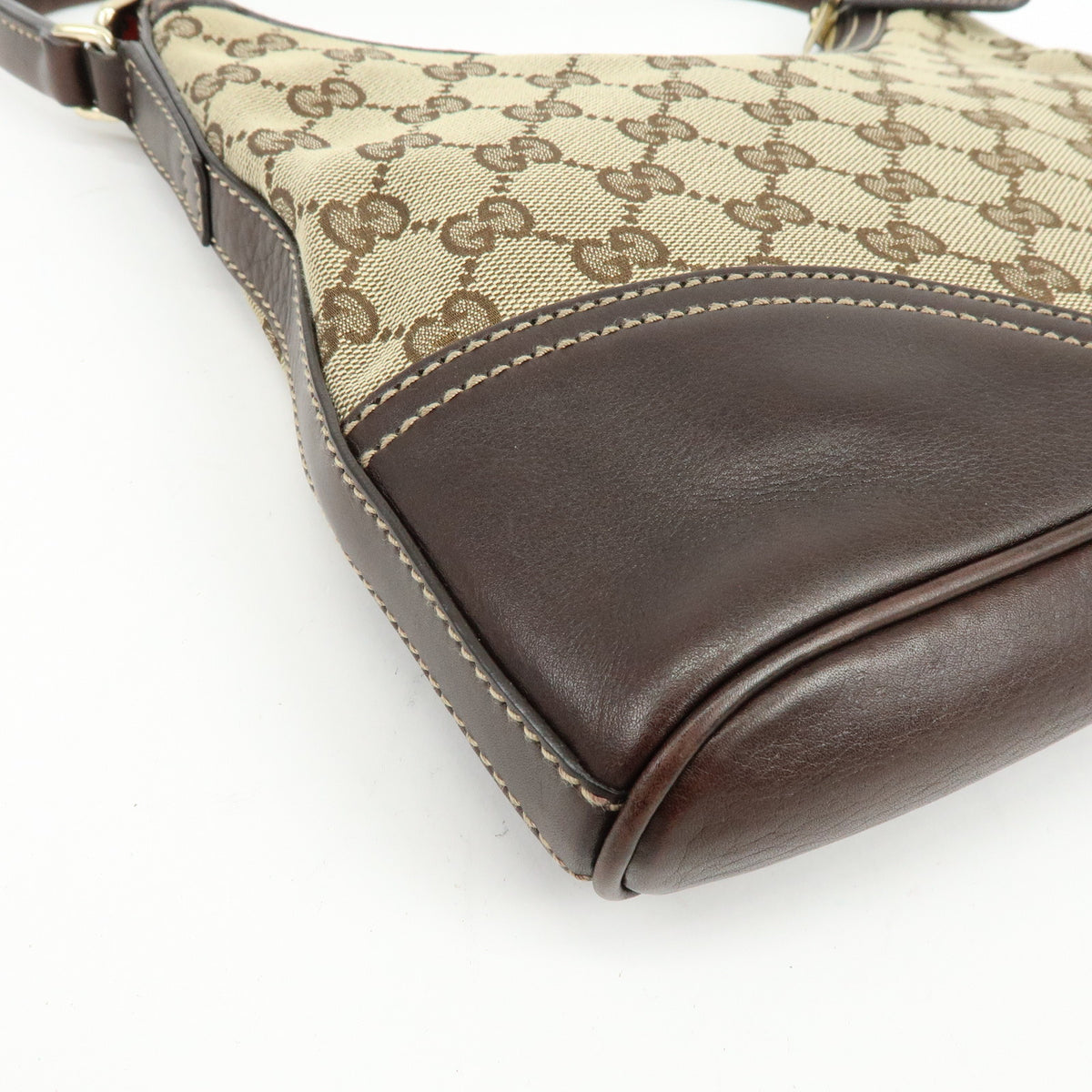 GUCCI Interlocking G Canvas Leather Shoulder Bag Hand Bag Beige Brown