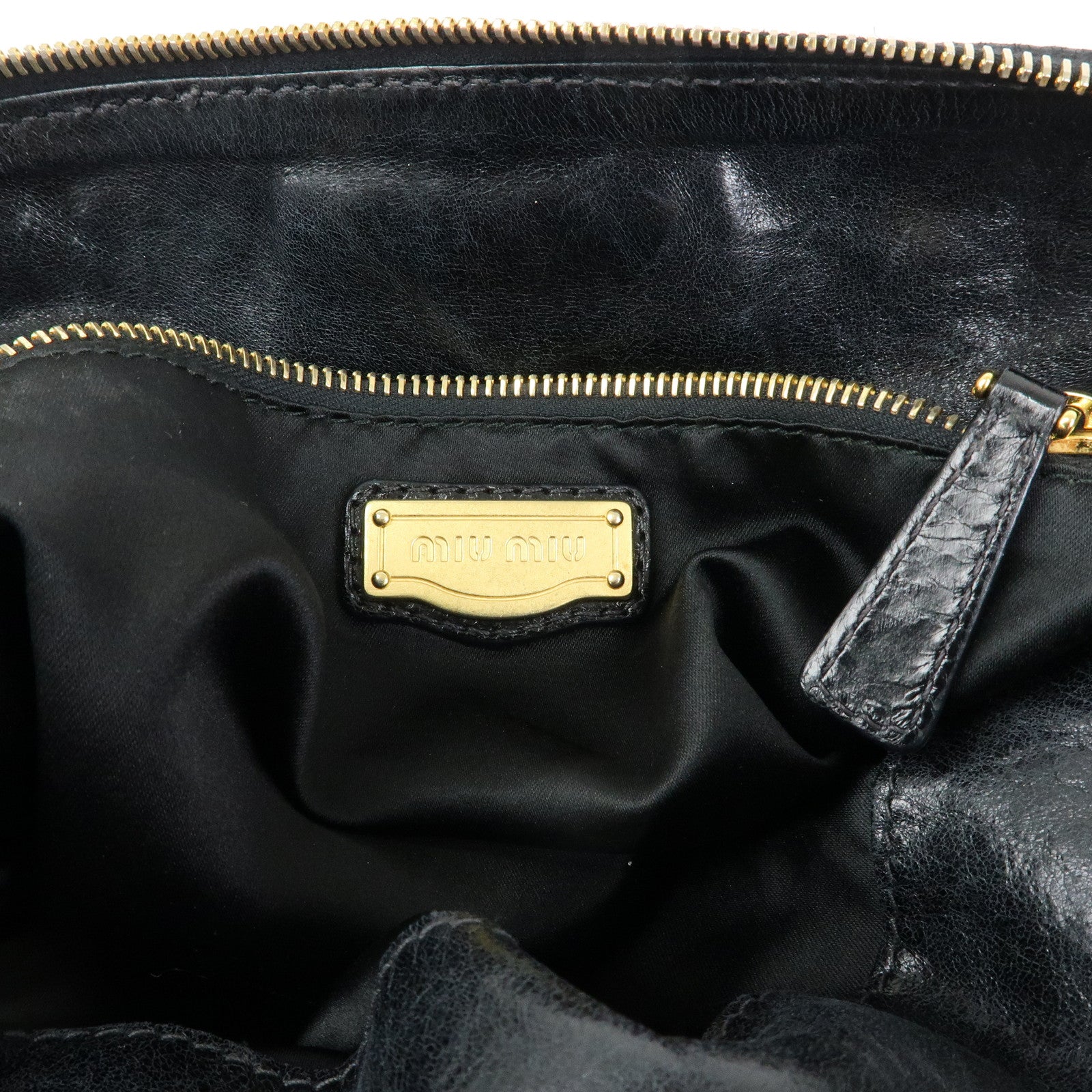 MIU MIU Leather Side Ribbon Large 2Way Hand Shoulder Bag Black RT0365