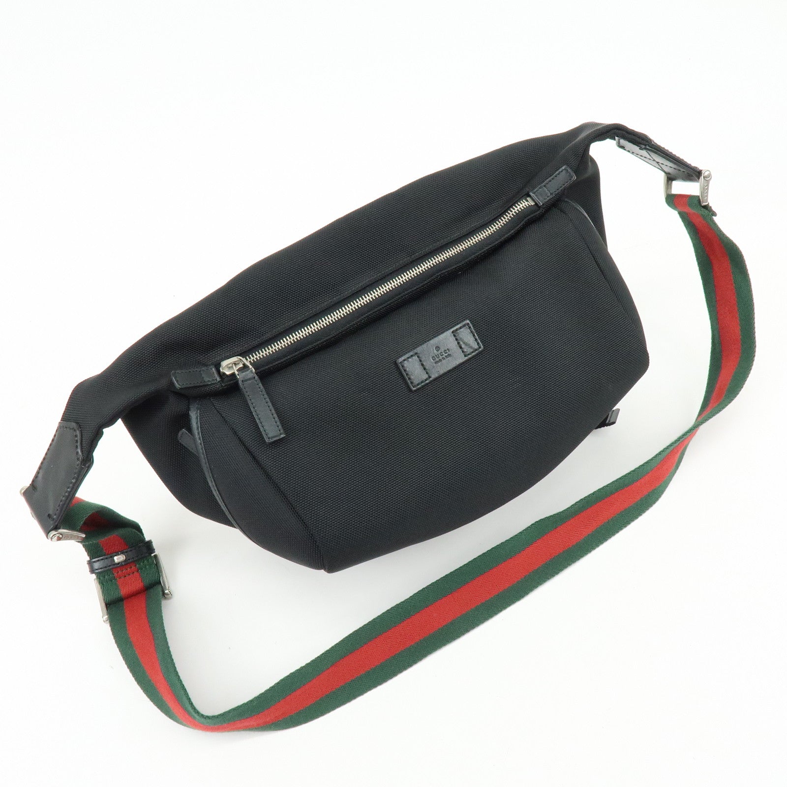 GUCCI Sherry Canavas Leather Waist Pouch Body Bag Black 353409