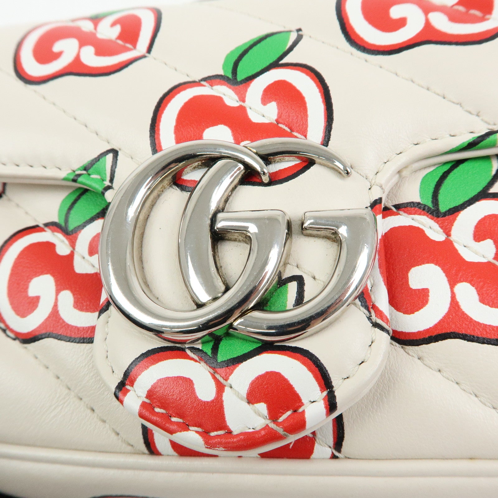 GUCCI GG Marmont Apple Chain Shoulder BAg Crossbody Bag Ivory 476433