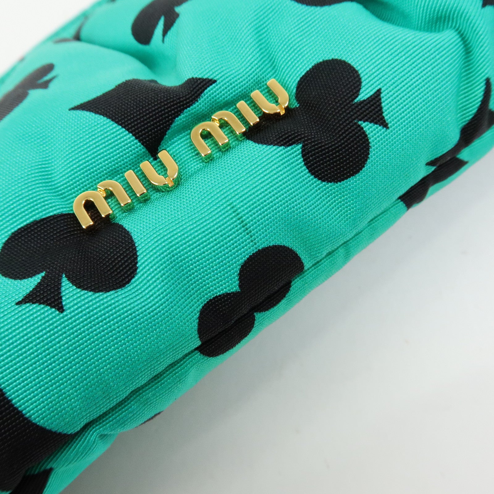 MIU MIU Nylon Playing Card Print Clutch Bag Cosmetic Pouch Green