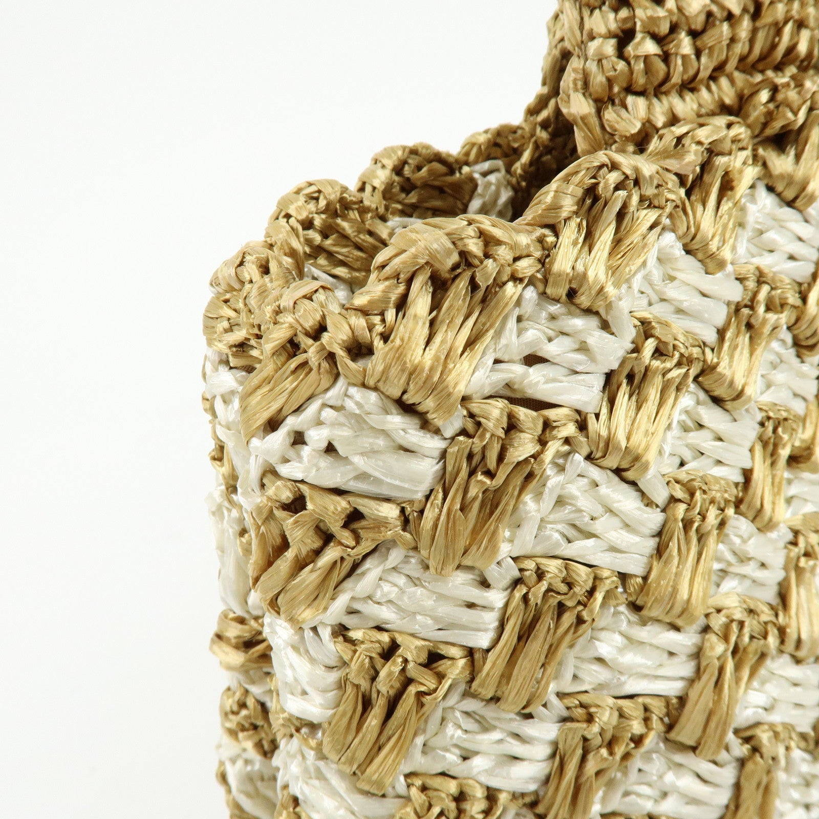PRADA Traingle Logo Canapa Raffia Tote Bag Hand Bag Natural White