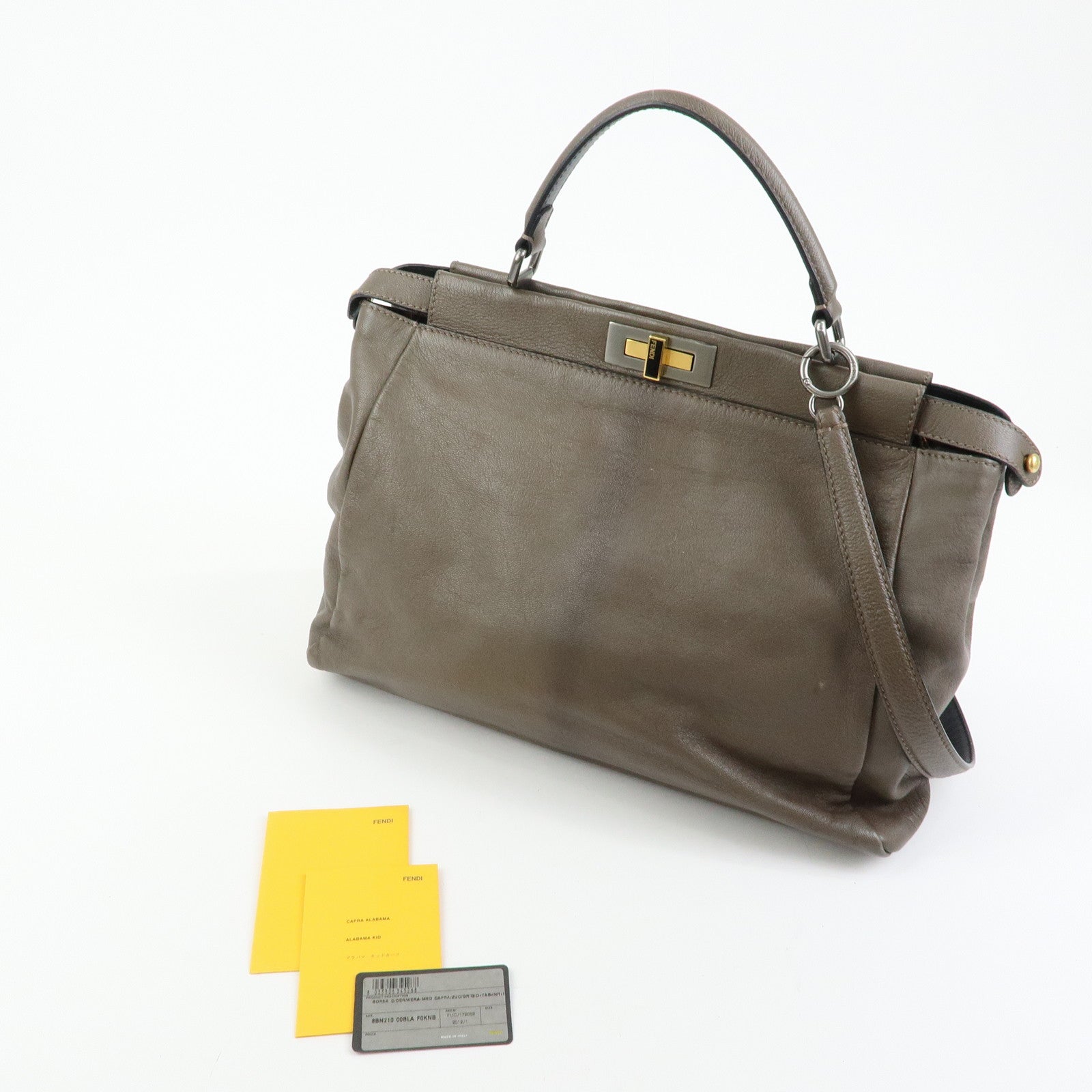 FENDI Peekaboo Large Leather 2Way Bag Shoulder Bag Brown 8BN210