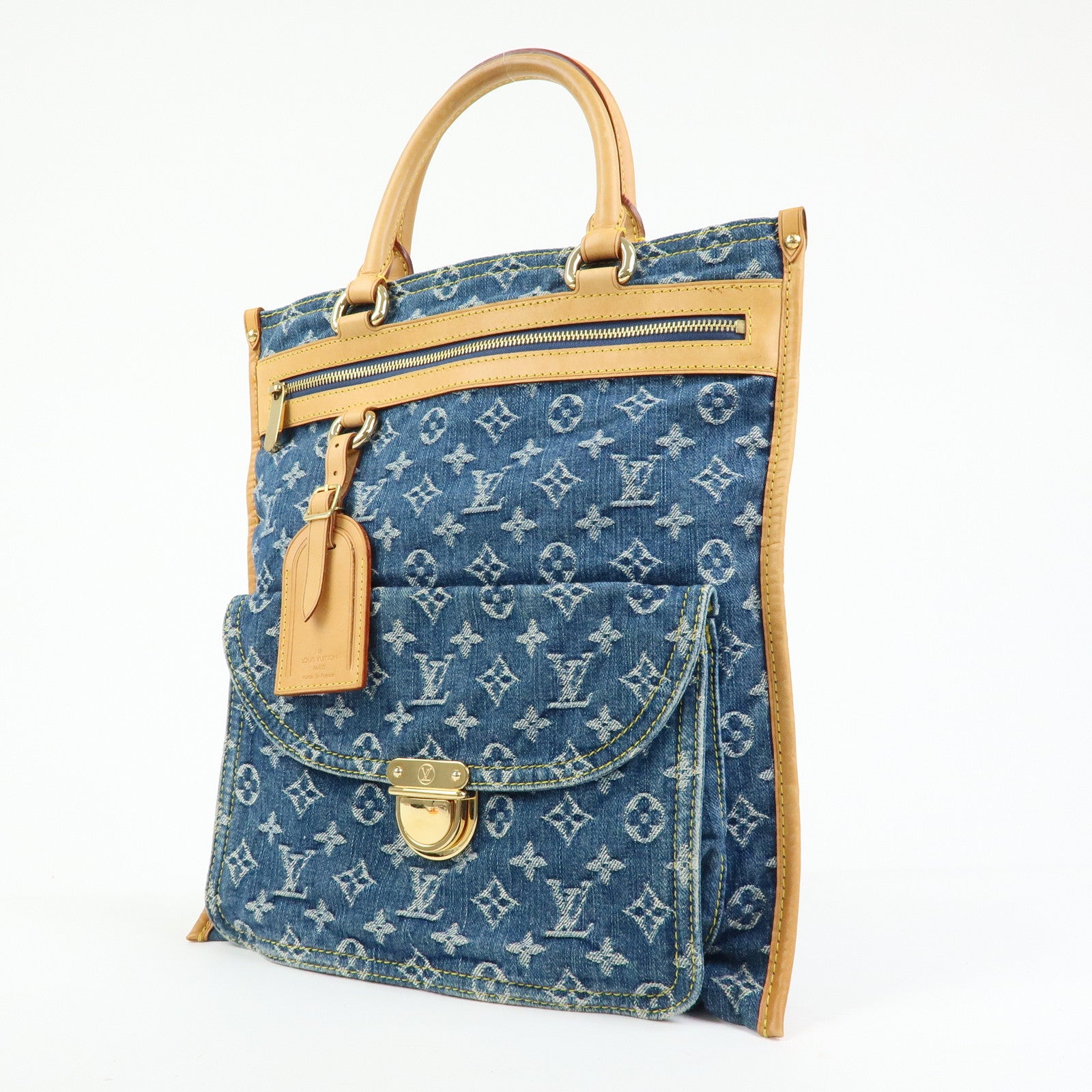 Louis Vuitton Monogram Denim Flat Shopper Tote Bag Blue M95018
