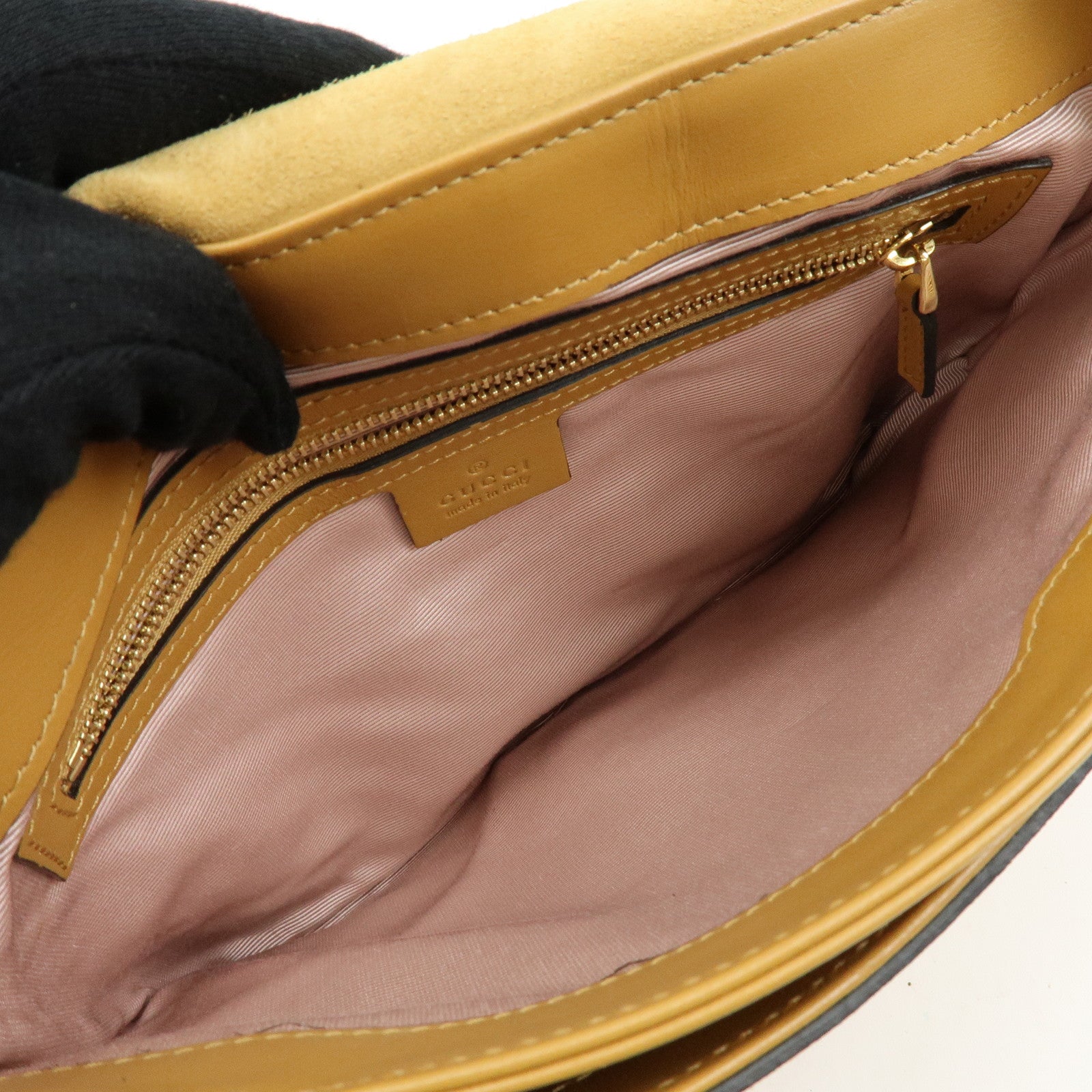 GUCCI Arli Double G Suede Leather Shoulder Crossbody Bag Beige Brown