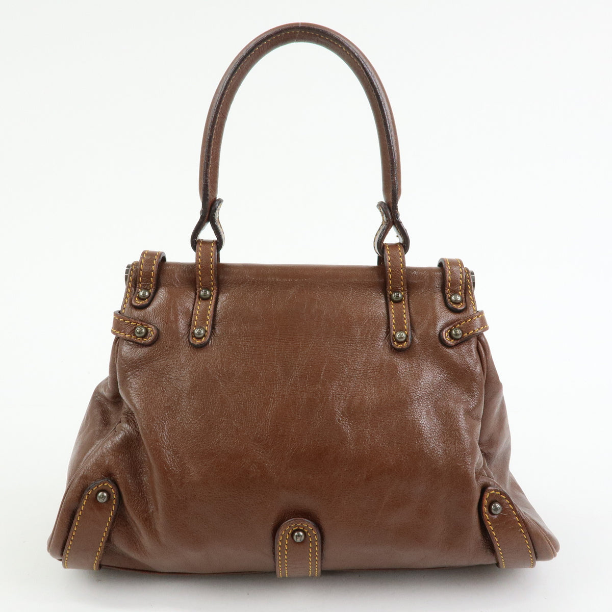 FENDI Zucca Leather Borsa Magic Hand Bag Brown 8BN143