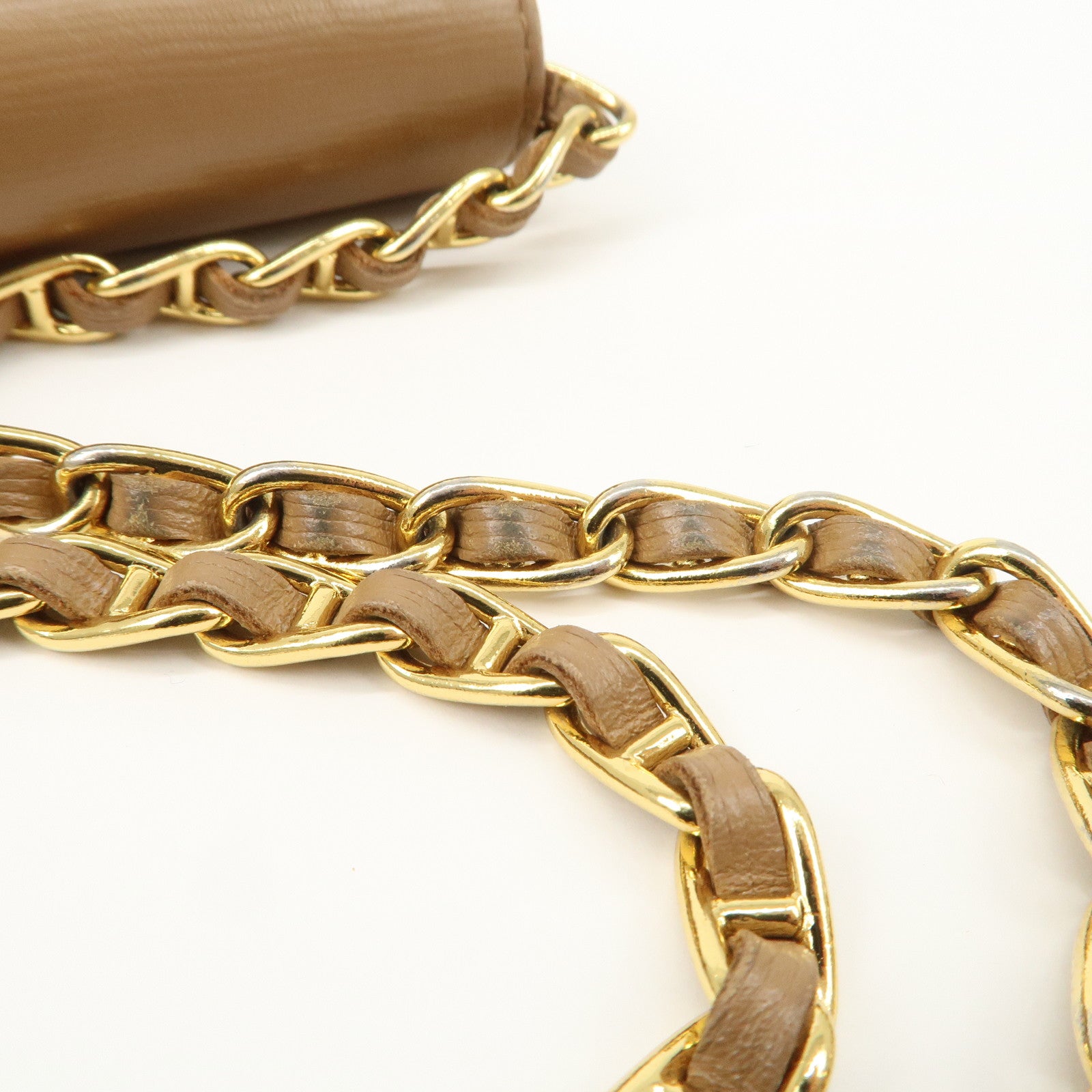 PRADA Logo Leather Chain Wallet WOC Beige Gold Hardware 1MT290 Used