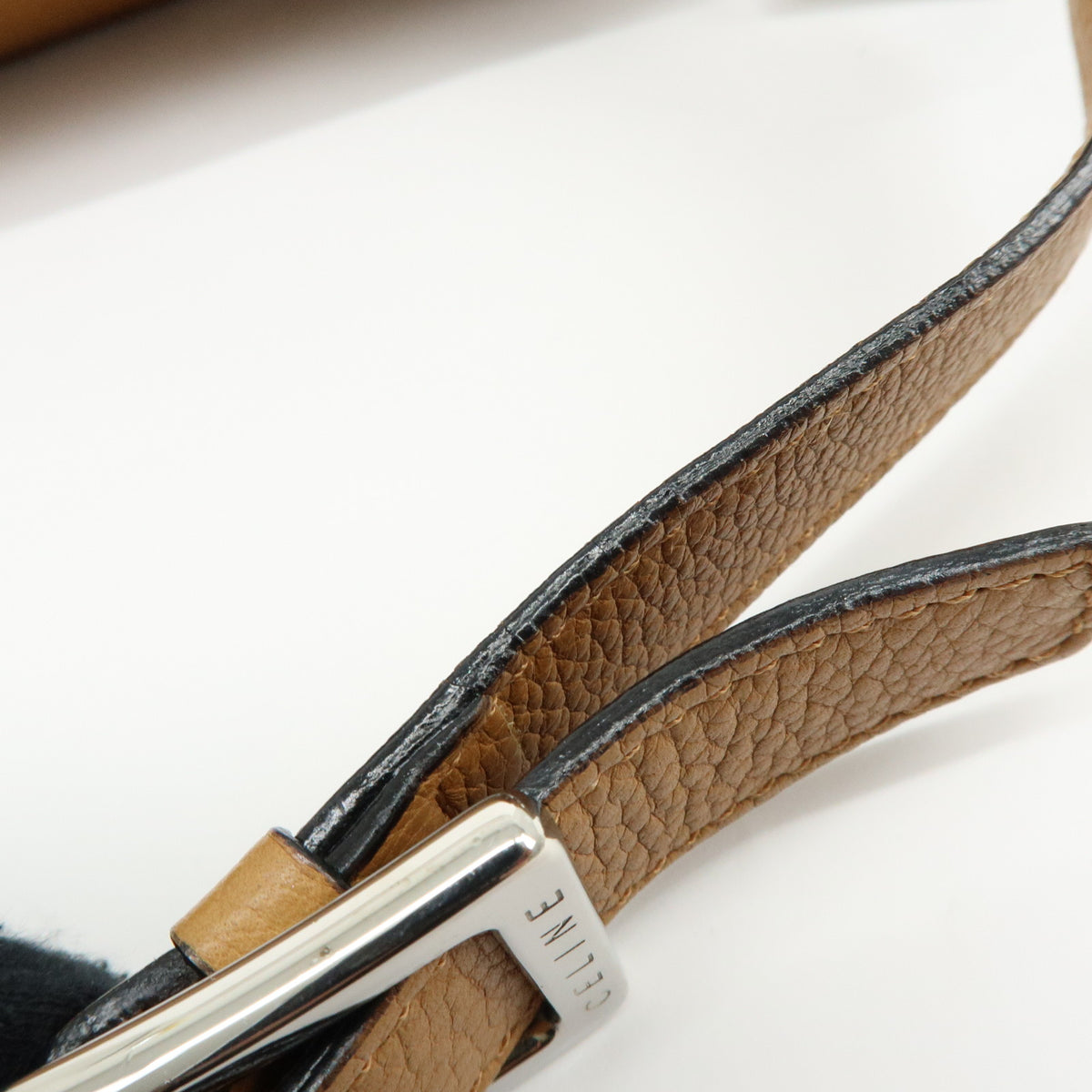 CELINE Logo Leather Shoulder Bag Hand Bag Camel