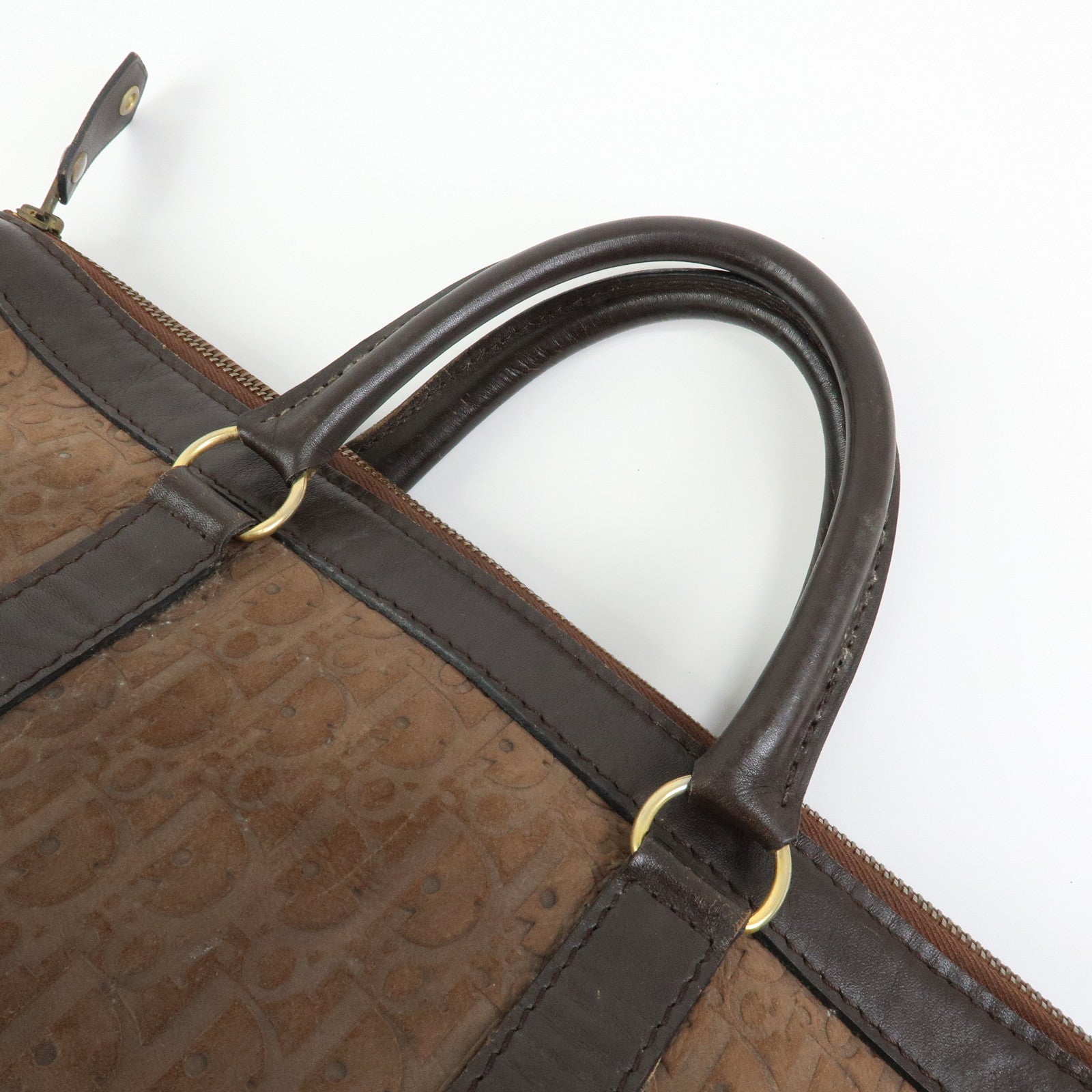 Christian Dior Trotter Suede Leather Boston Bag Hand Bag Brown