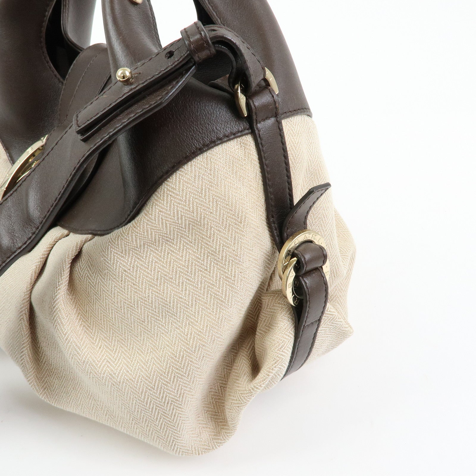 BVLGARI Chandra Canvas Leather 2Way Bag Hand Shoulder Bag Ivory Brown