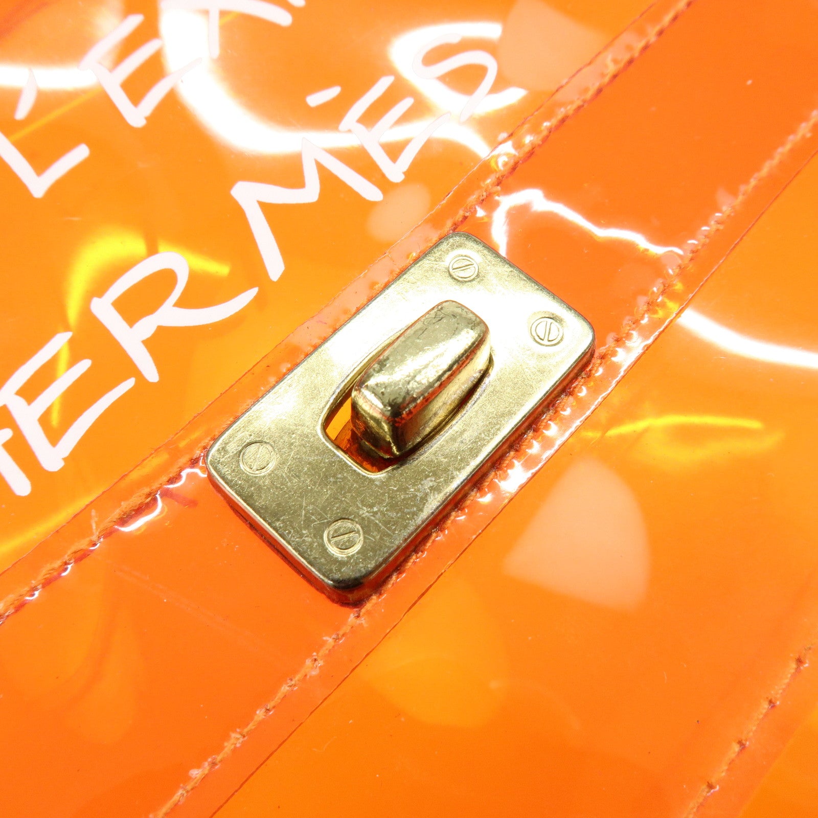 HERMES Kelly Vinyl Hand Bag SOUVENIR DE L'EXPOSITION Orange