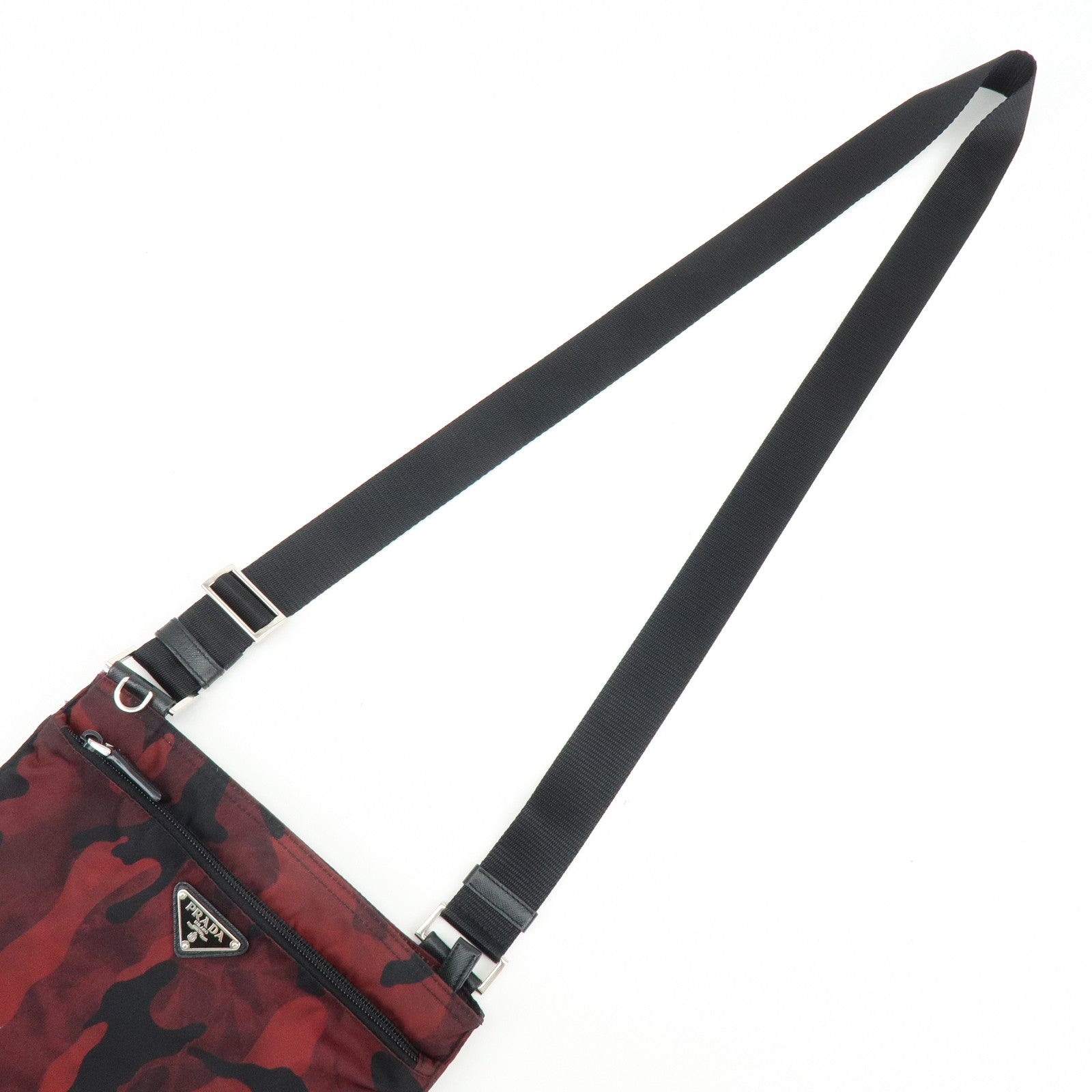 PRADA Triangle Logo Nylon Shoulder Crossbody Bag Camouflage Red BT0978