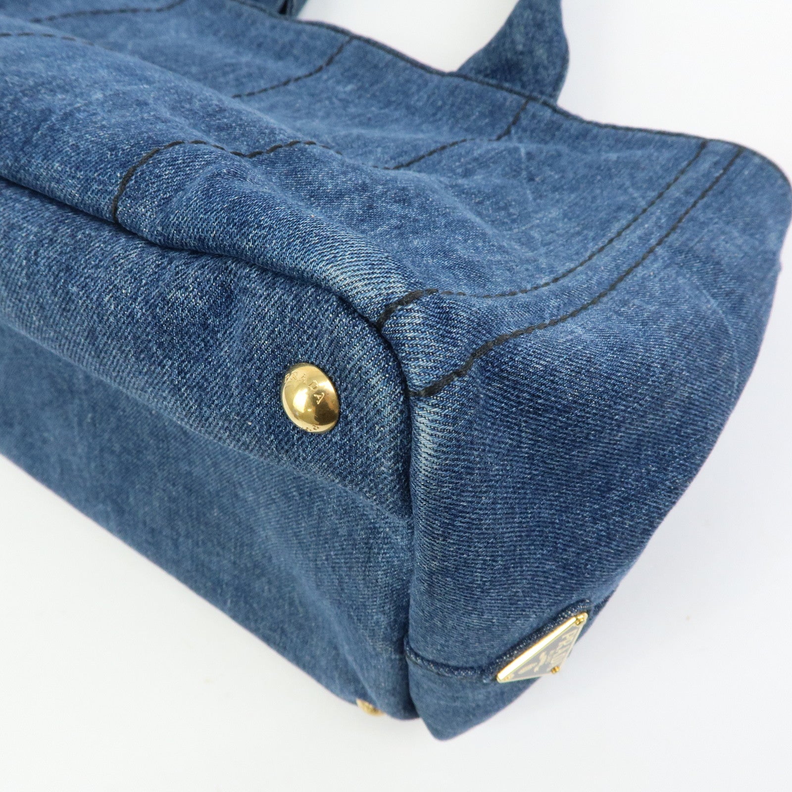 PRADA Canapa Triangle Logo Canvas 2Way Hand Bag Shoulder Bag Denim