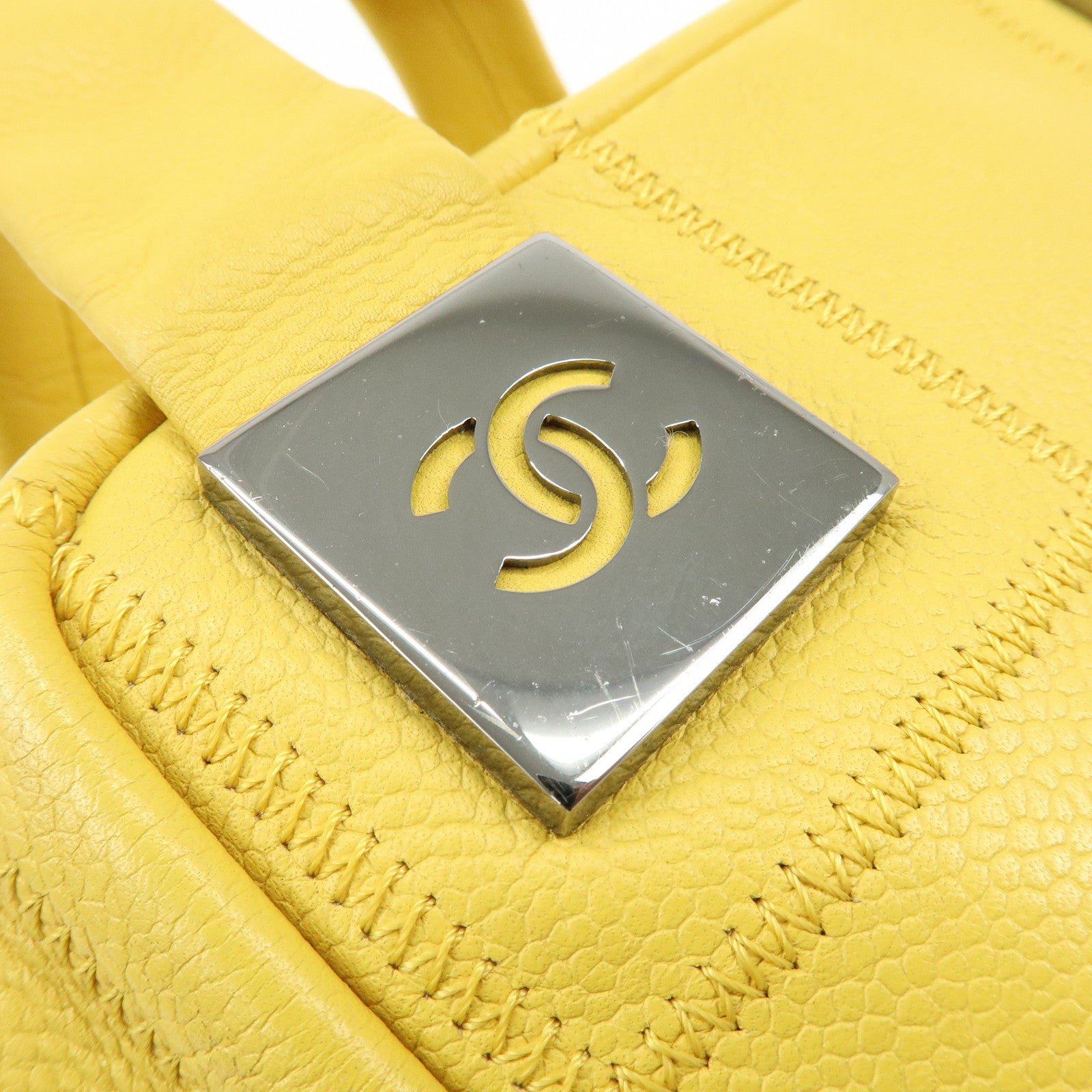 CHANEL Chocolate Bar COCO Mark Caviarskin Boston Bag Yellow A28023