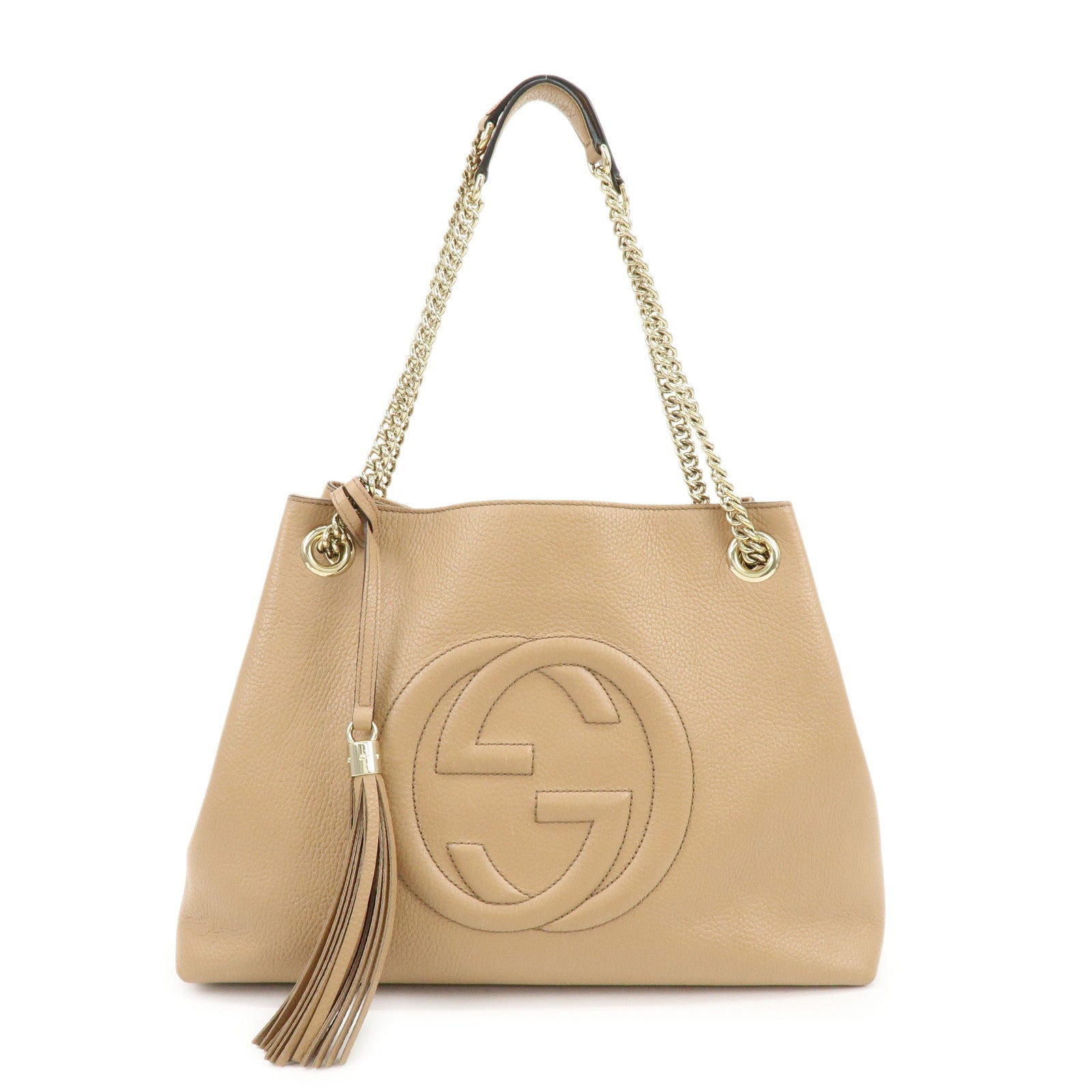 GUCCI SOHO Interlocking G Leather Chain Shoulder Bag Beige 536196