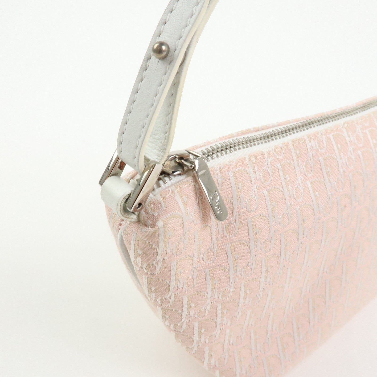 Christian Dior Trotter Canvas Leather Pouch Hand Bag Pink White
