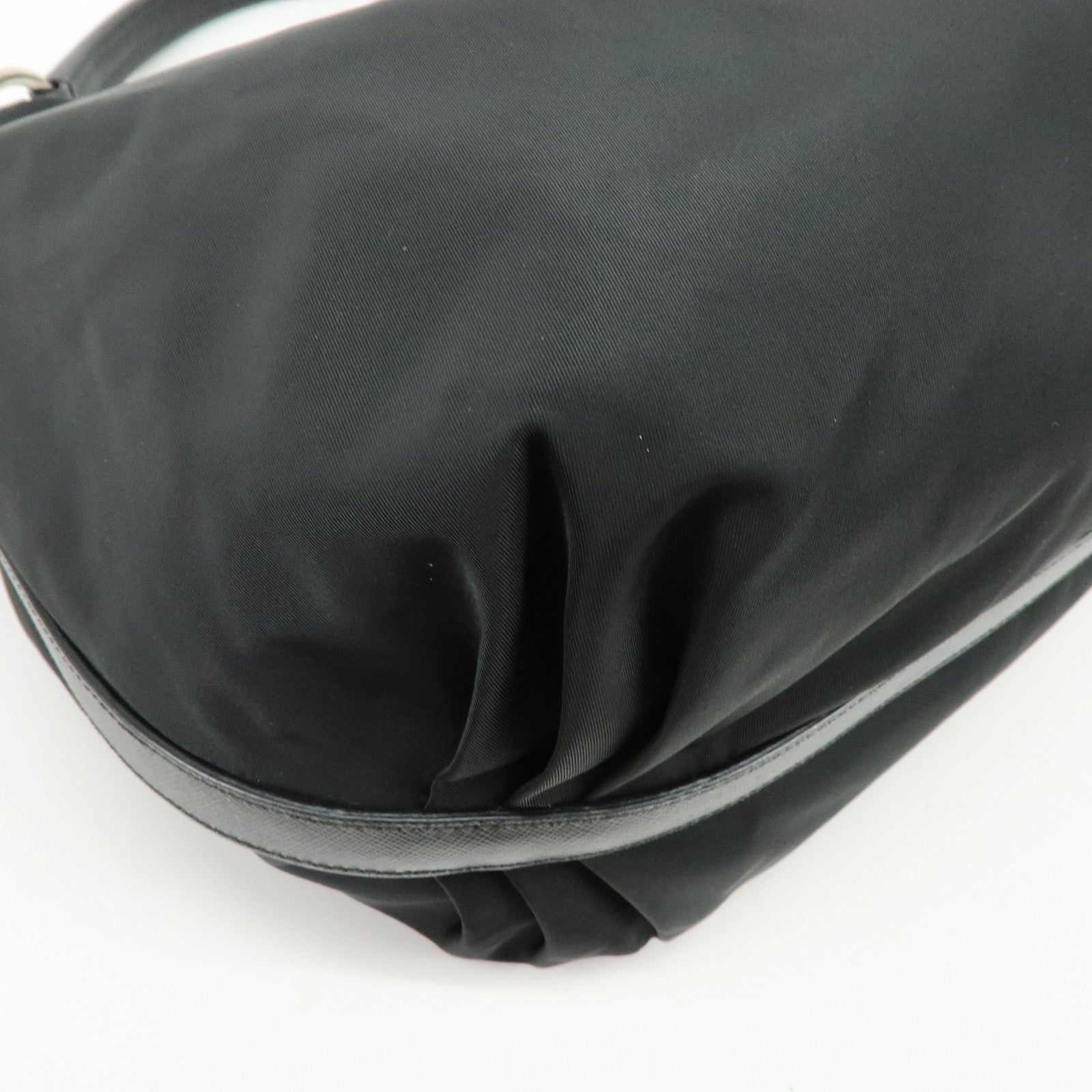 PRADA Triangle Logo Nylon Saffiano Leather Shoulder Bag Black BR3291