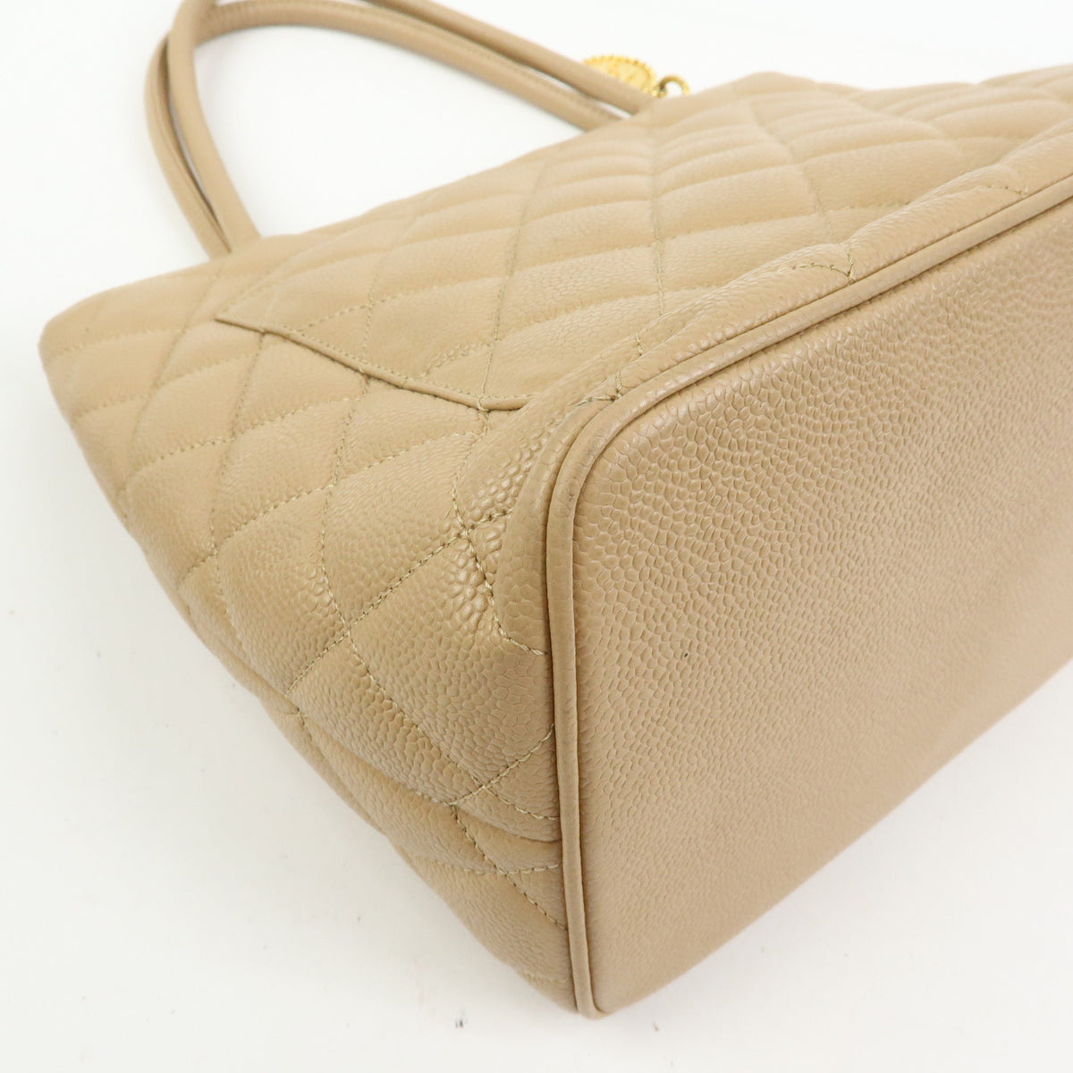 CHANEL Medallion Matelasse COCO Mark Caviarskin Tote Bag Beige A01804