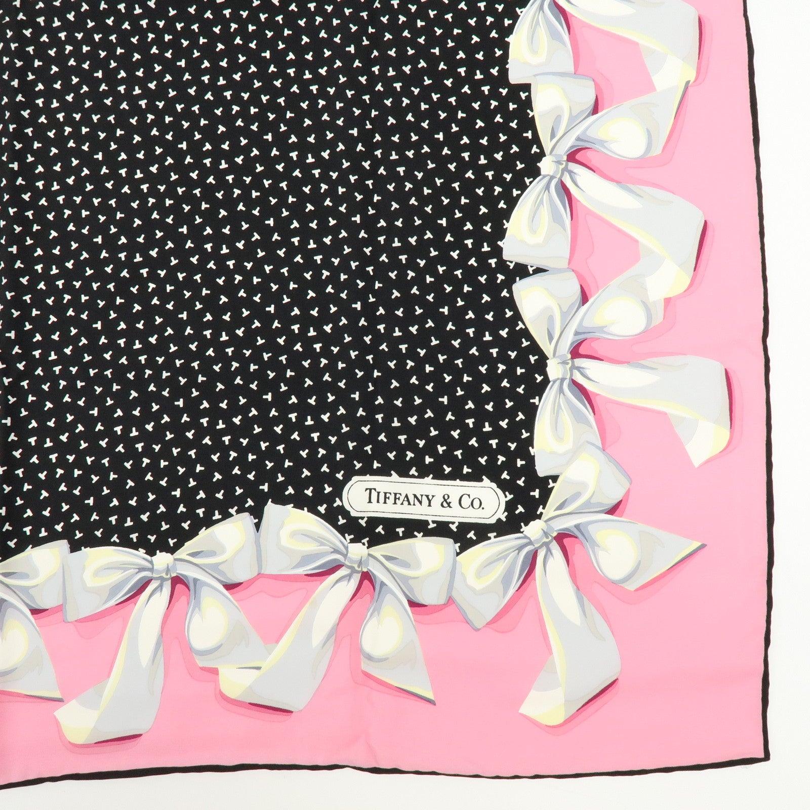 Tiffany & Co Silk 100% Scarf Ribbon Motif Black Pink White