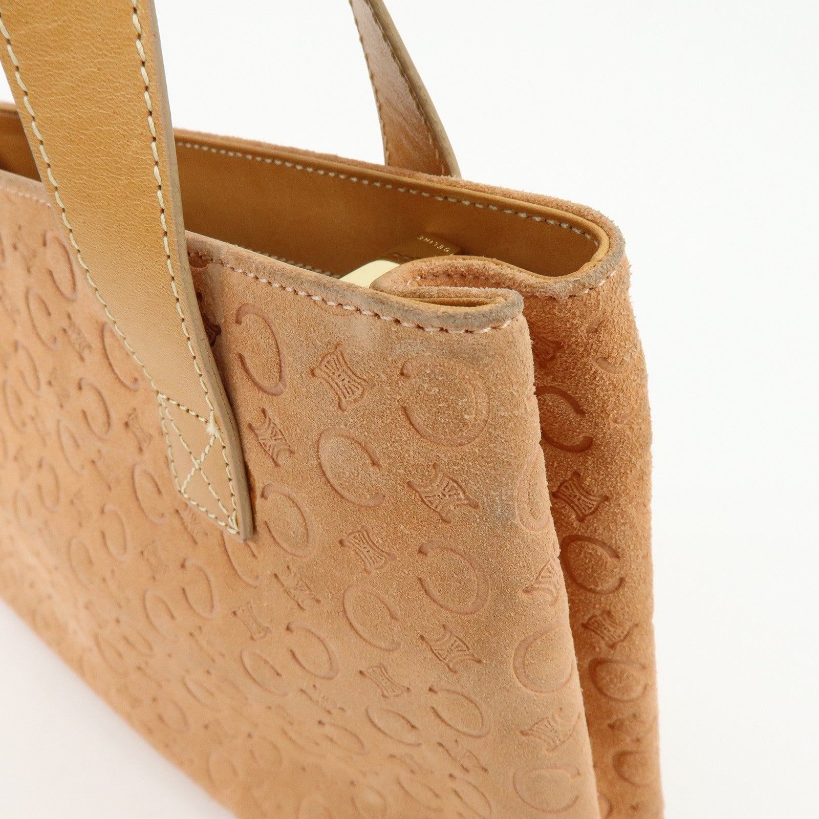CELINE C Macadam Suede Leather Hand Bag Tote Bag Orange Beige
