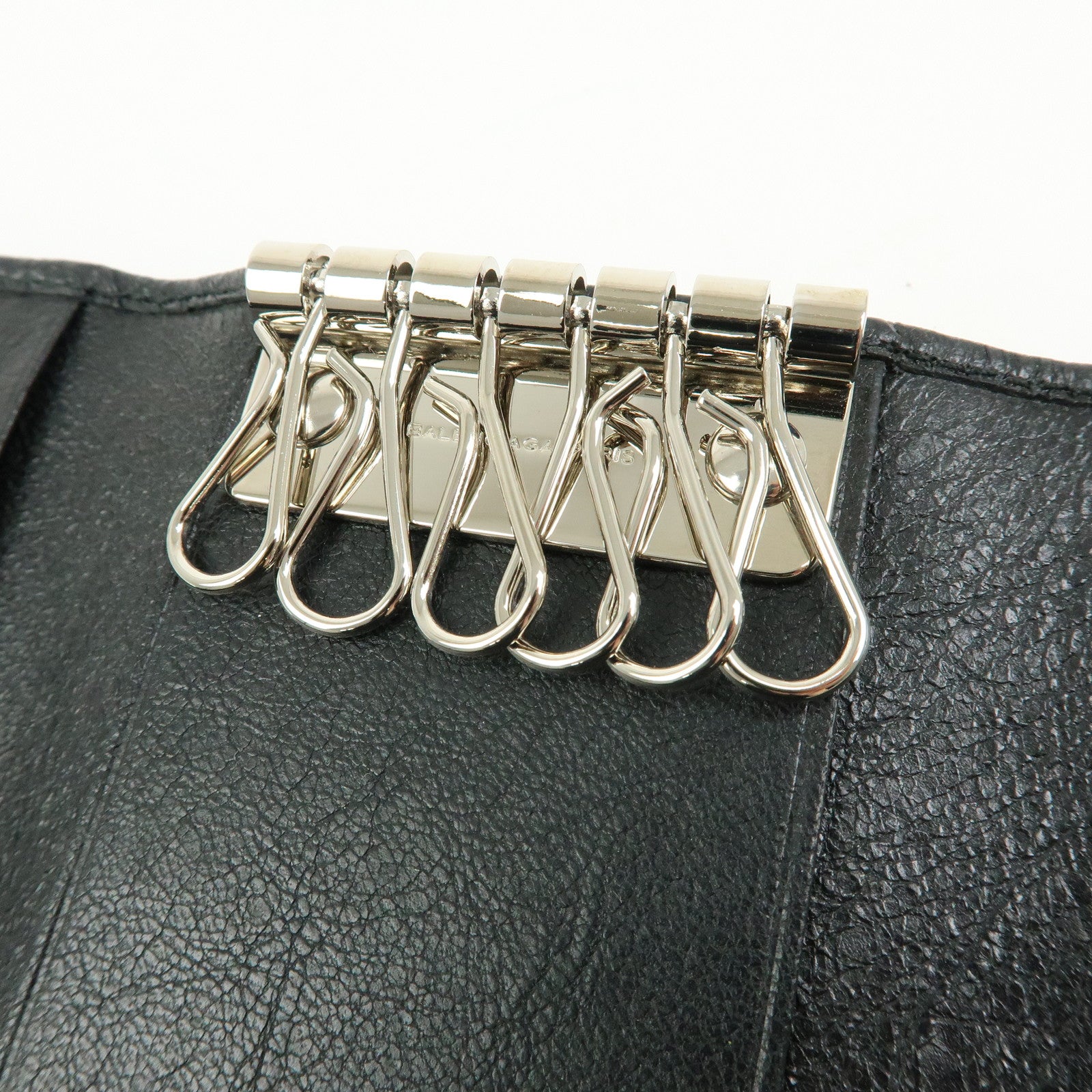 BALENCIAGA Leather Giant Osaka 6 Ring Key Case Key Holder Black 285377