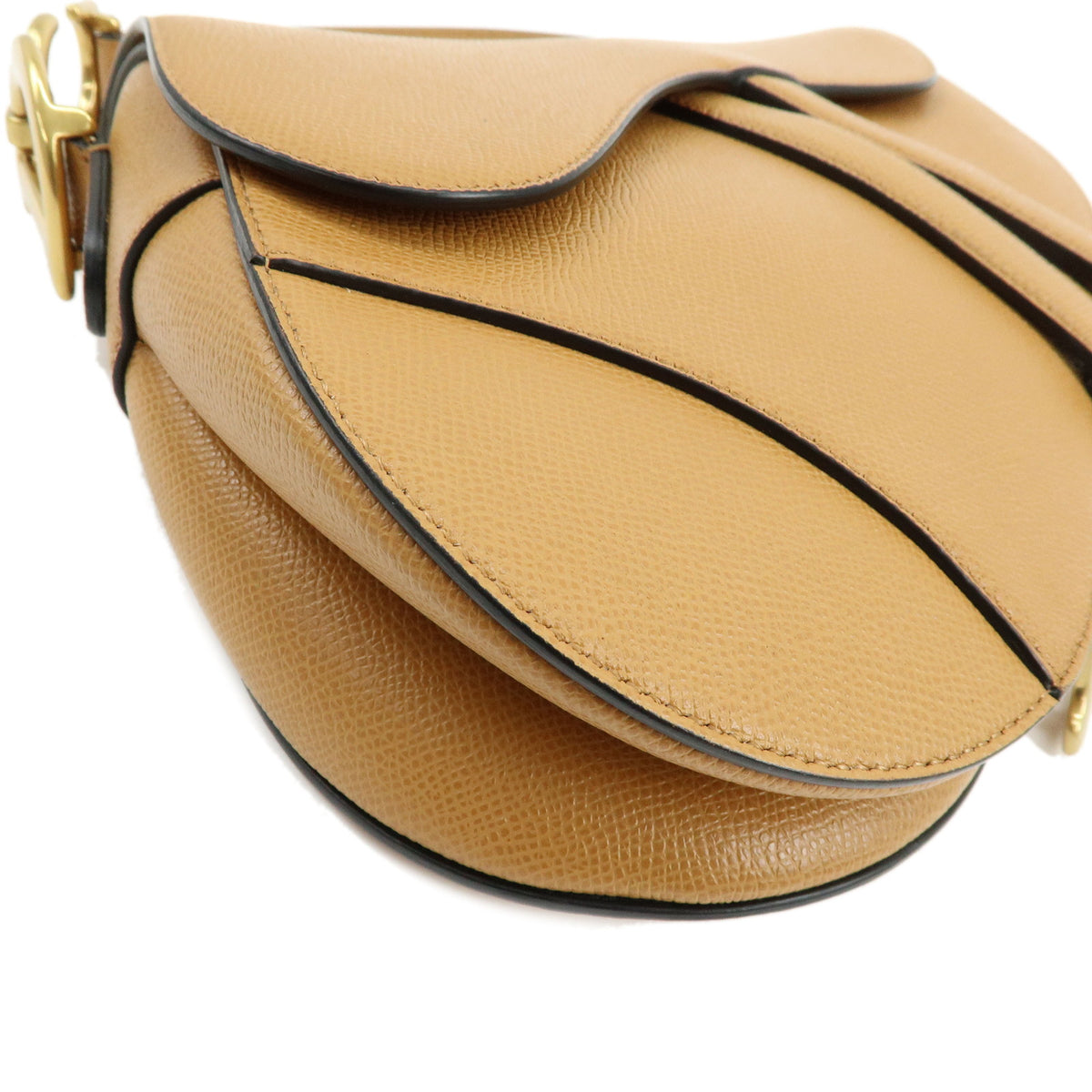 Christian Dior CD Logo Saddle Bag Leather Shoulder Bag Hand Bag Camel