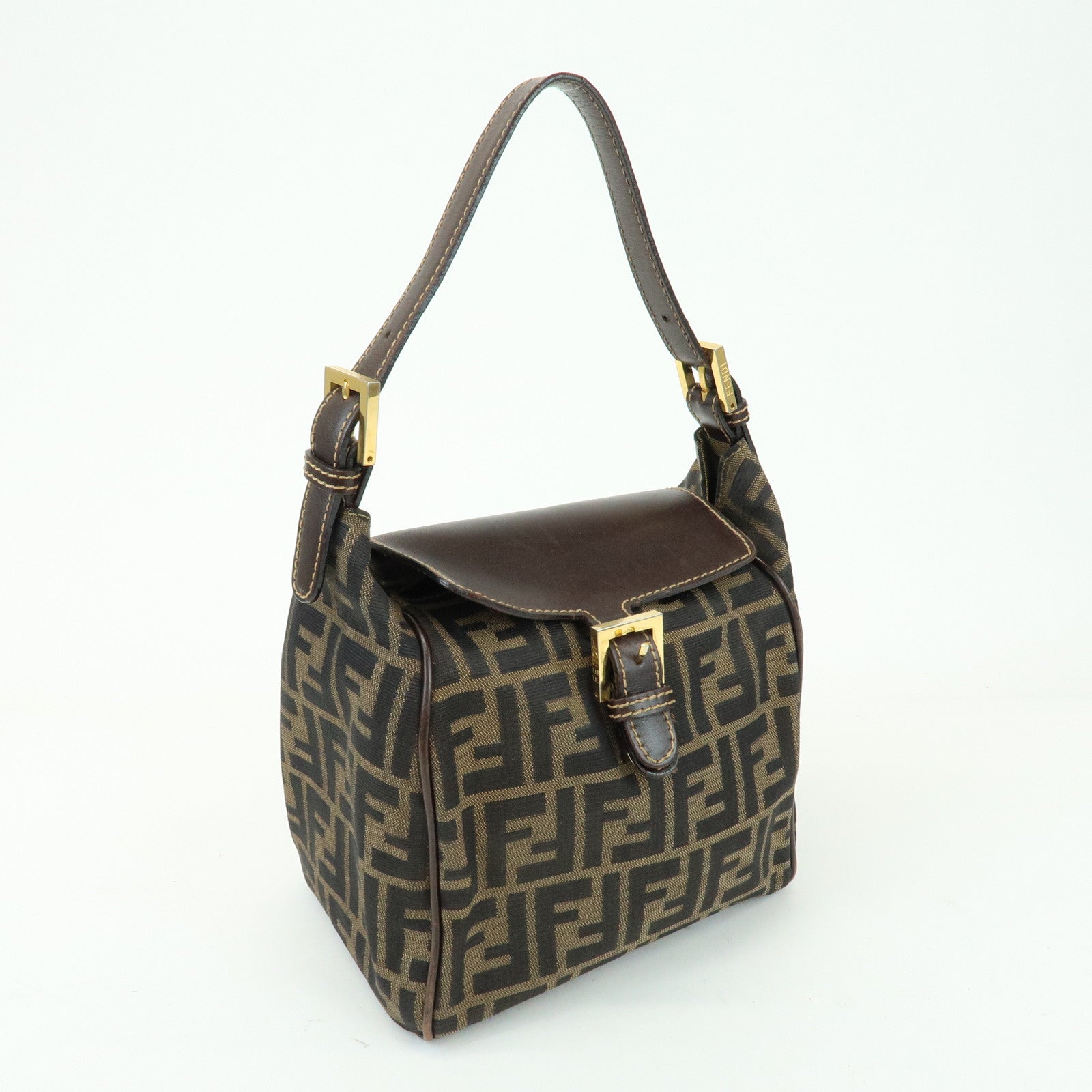 FENDI Zucca Canvas Leather Hand Bag Shoulder Bag Brown 15214