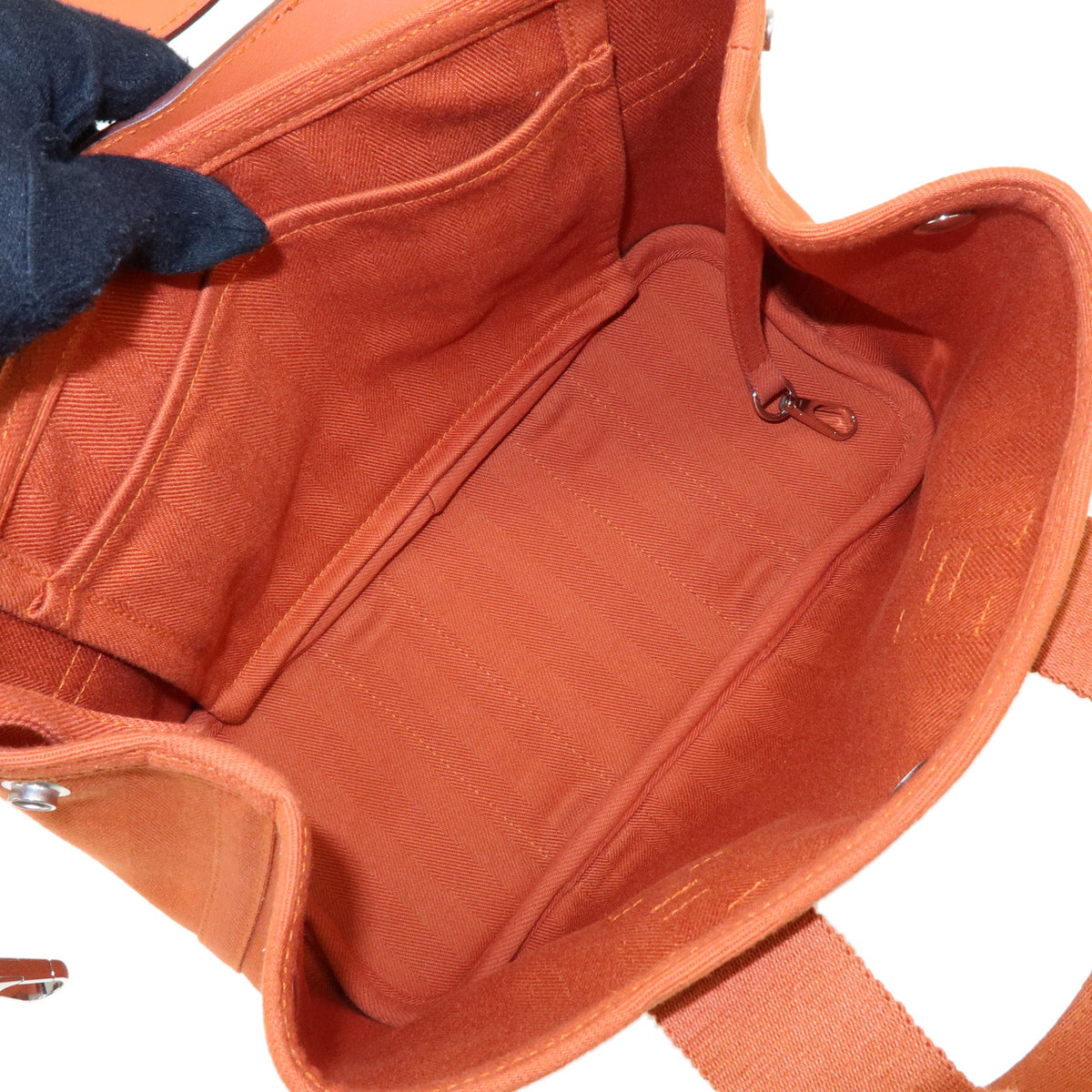 HERMES Valparaiso PM Toile Shevron Leather Tote Bag Hand Bag Potiron
