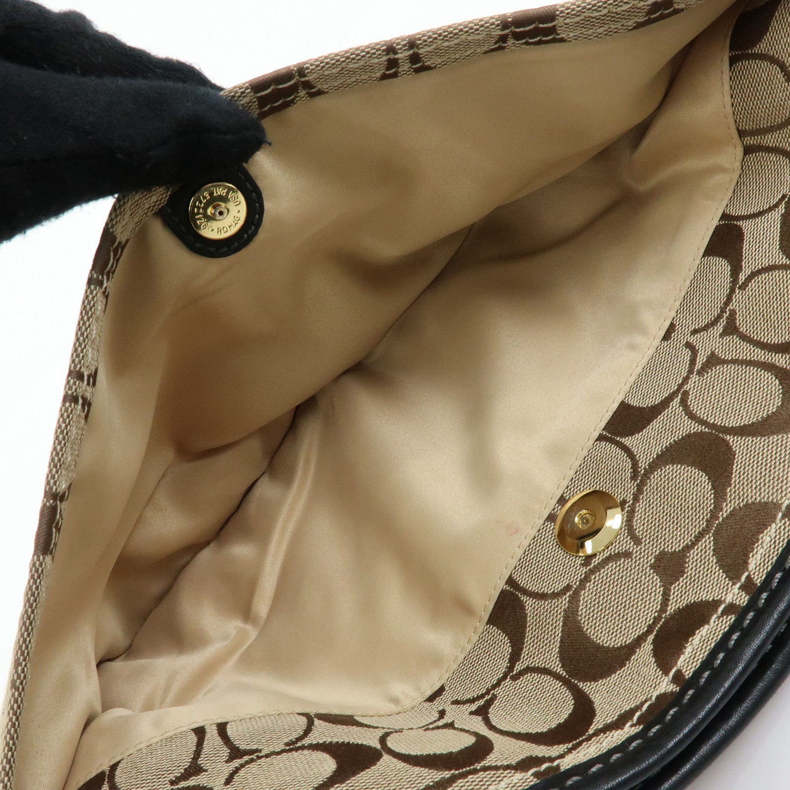 COACH Singnature Canvas Leather Shoulder Bag Hand Bag Beige Black Brown