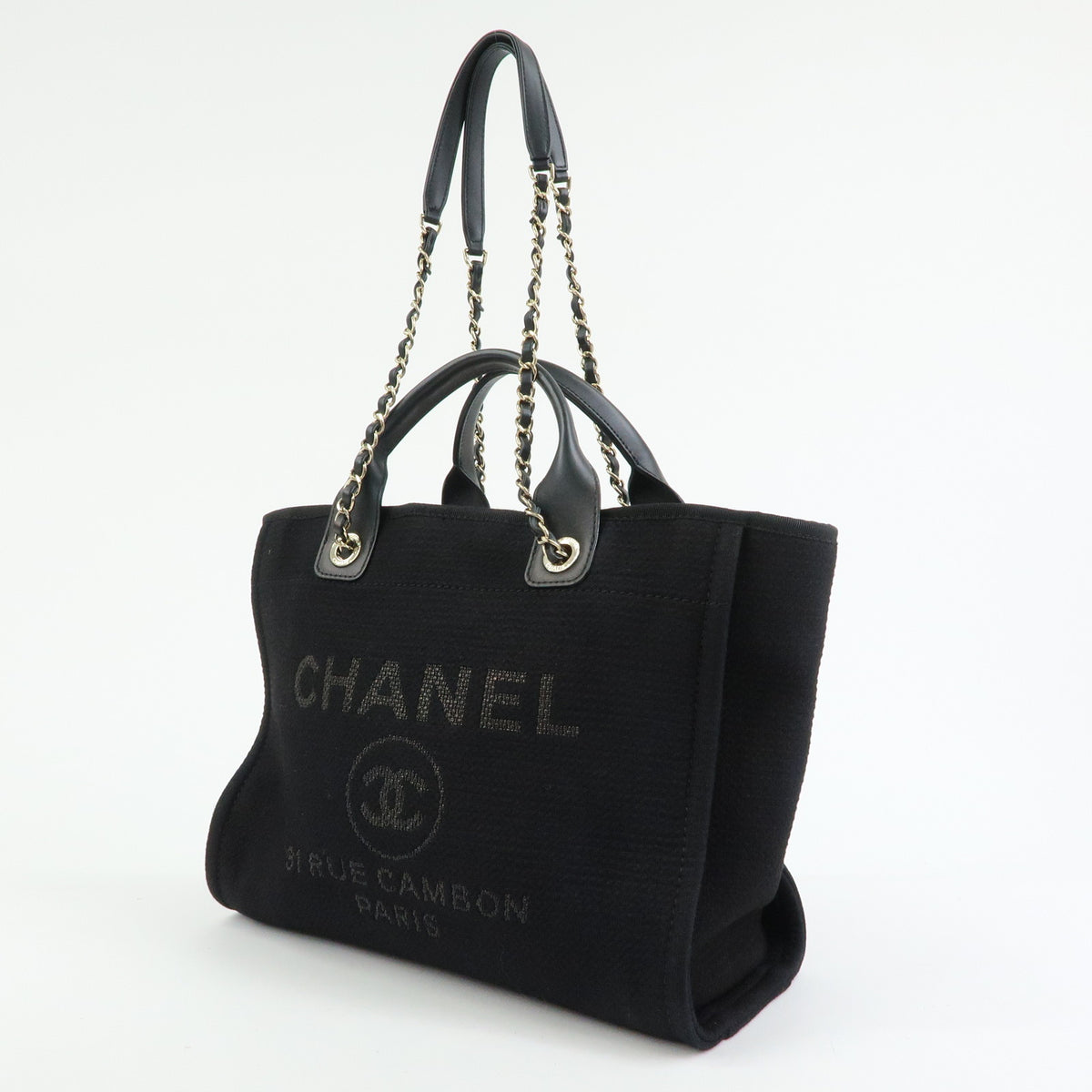 CHANEL Deauville Tote MM 2WAY Hand Bag Shoulder Bag Black A57069