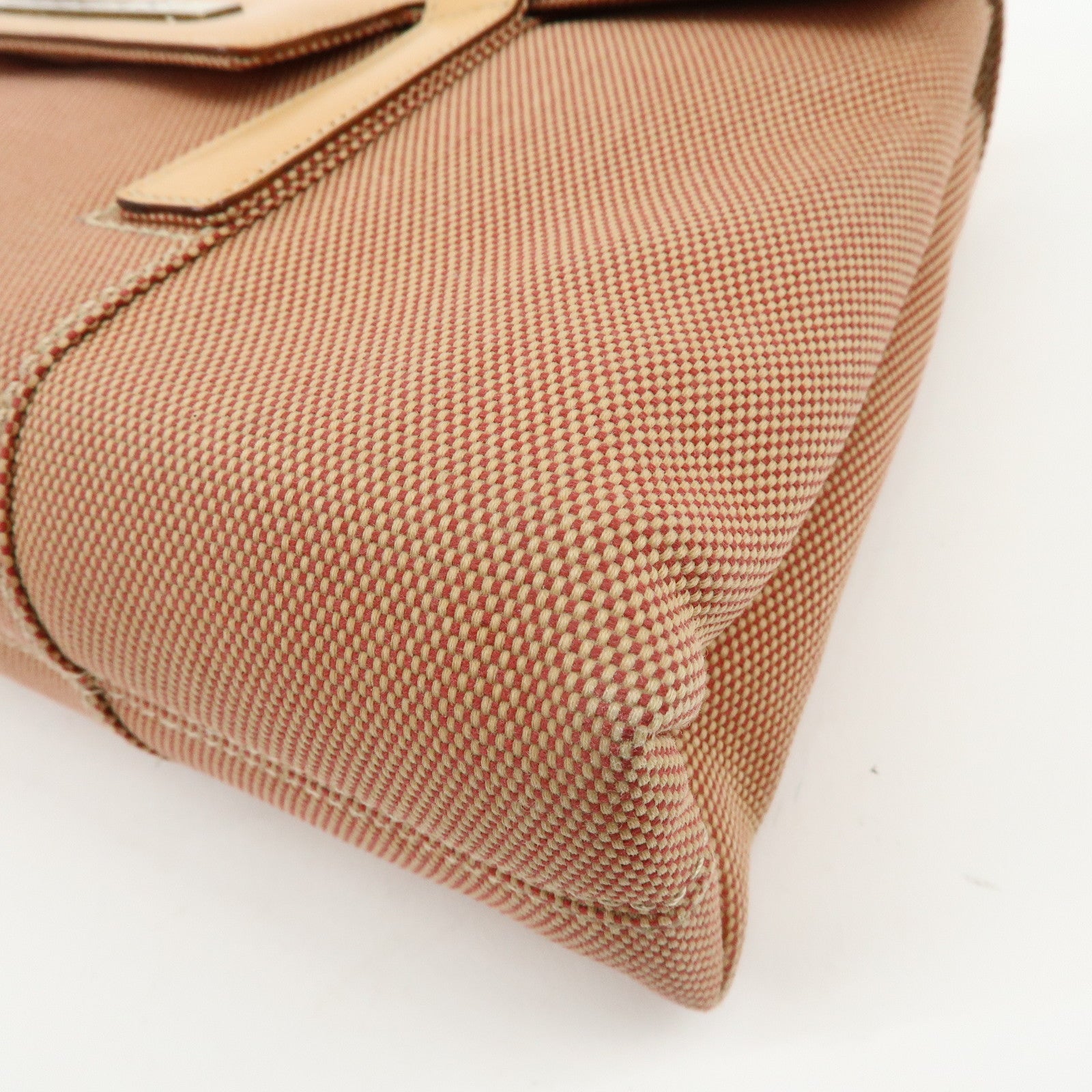 BVLGARI Canvas Leather Flap Shoulder Bag Hand Bag Beige Red
