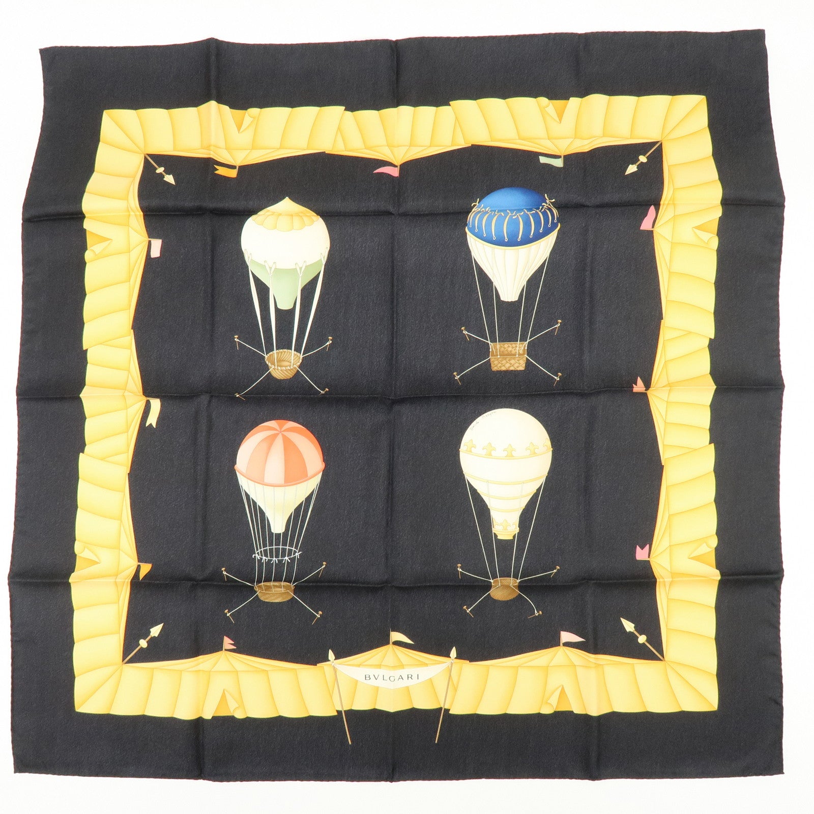 BVLGARI Set of 2 Silk 100% Scarf Balloon Motif Black Red Gold