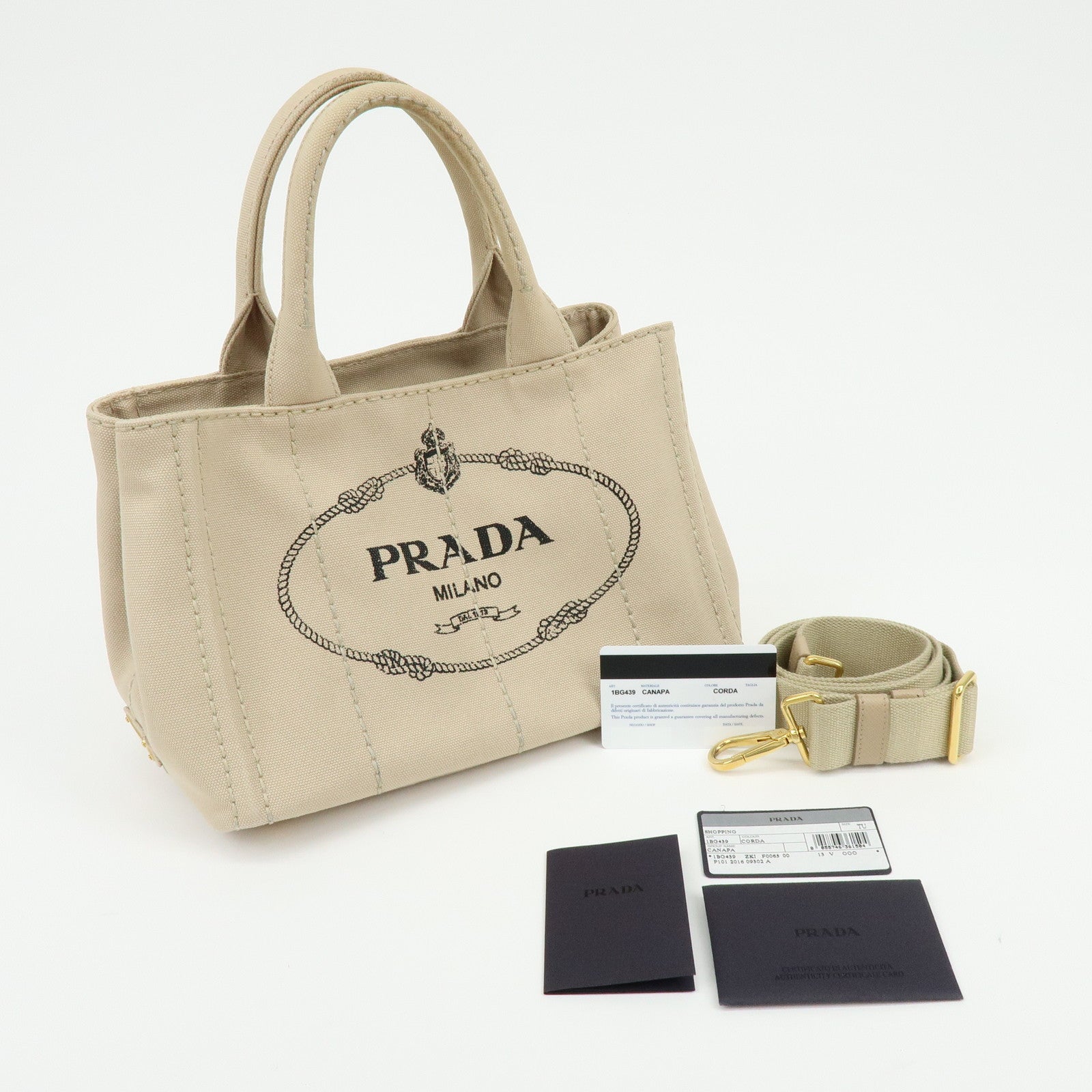 PRADA Triangle Logo Canapa Mini Canvas 2Way Bag Hand Bag Beige 1BG439