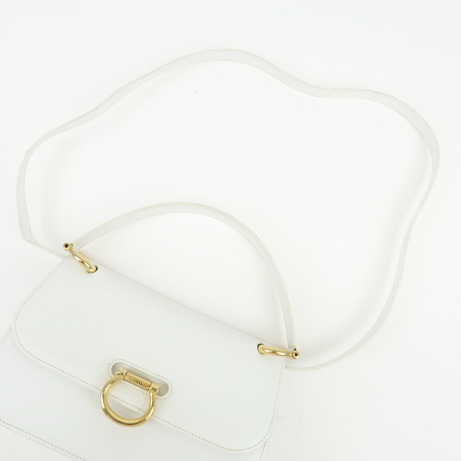 CELINE Leather Top Handle 2Way Bag Hand Bag Shoulder Bag White