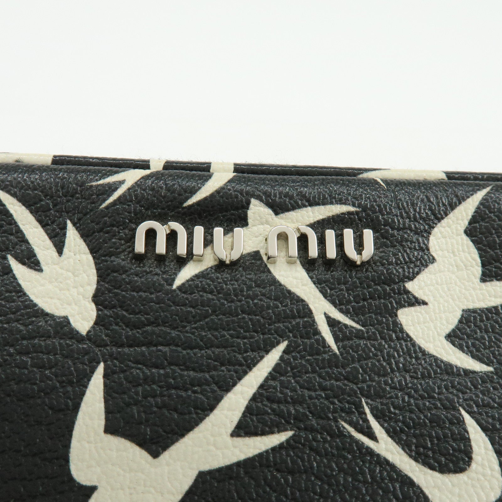 MIU MIU Swallow Madras Leather Shoulder Bag Black White 5ZH011