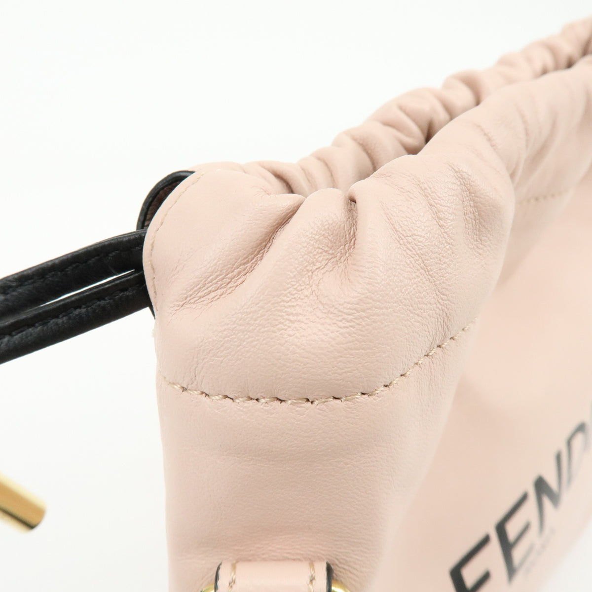 FENDI Logo Nappa Leather Drawstring Shoulder Bag Pouch Pink 8BT337