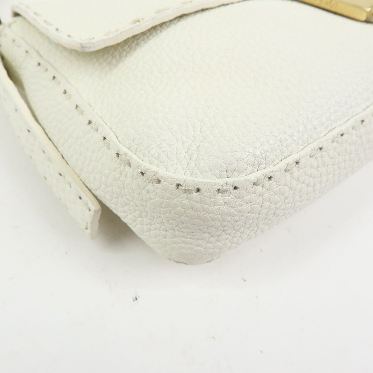 FENDI Selleria Mamma Baguette Leather Hand Bag White 8BR101