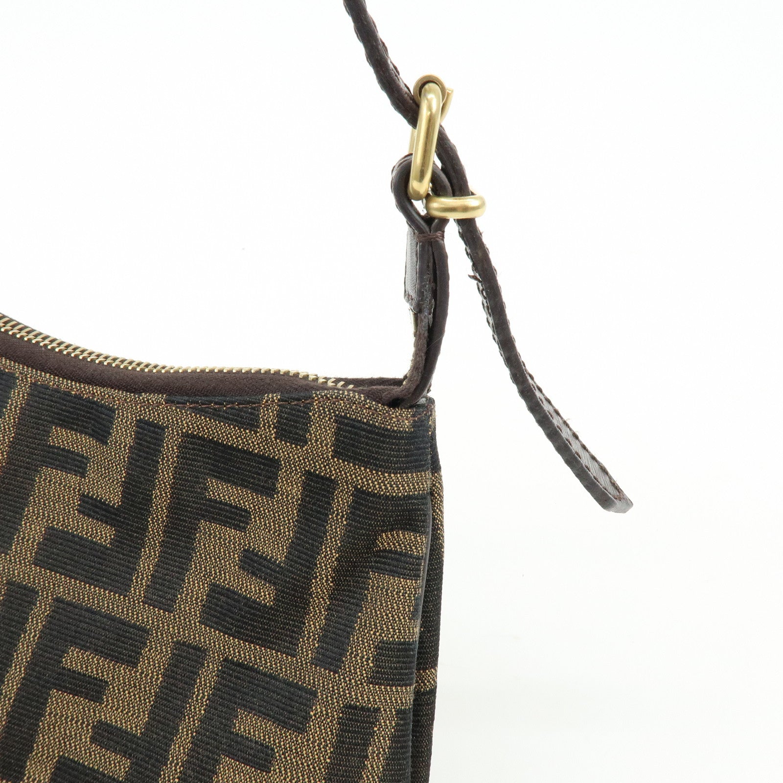 FENDI Zucca Canvas Leather Shoulder Bag Crossbody Bag Brown 8BR248