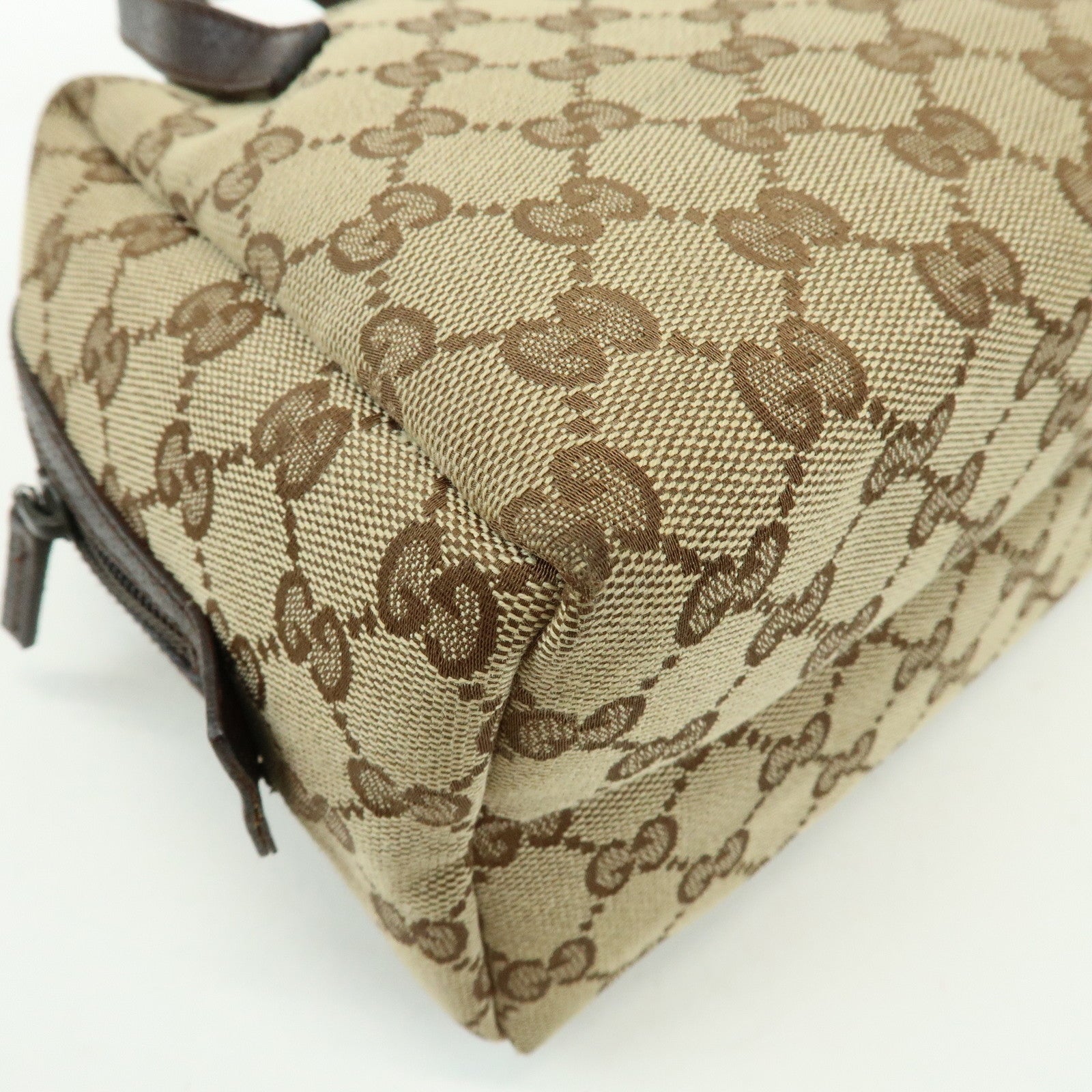 GUCCI GG Canvas Leather Hand Bag Mini Boston Bag Beige Brown 124542