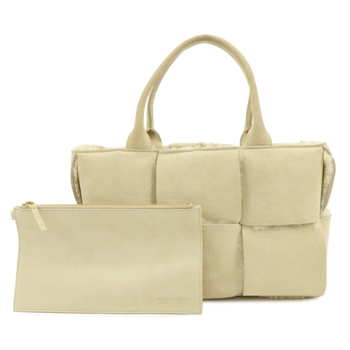 BOTTEGA VENETA Intorceciatto Arco Shearling Leather Hand Tote Bag Beige