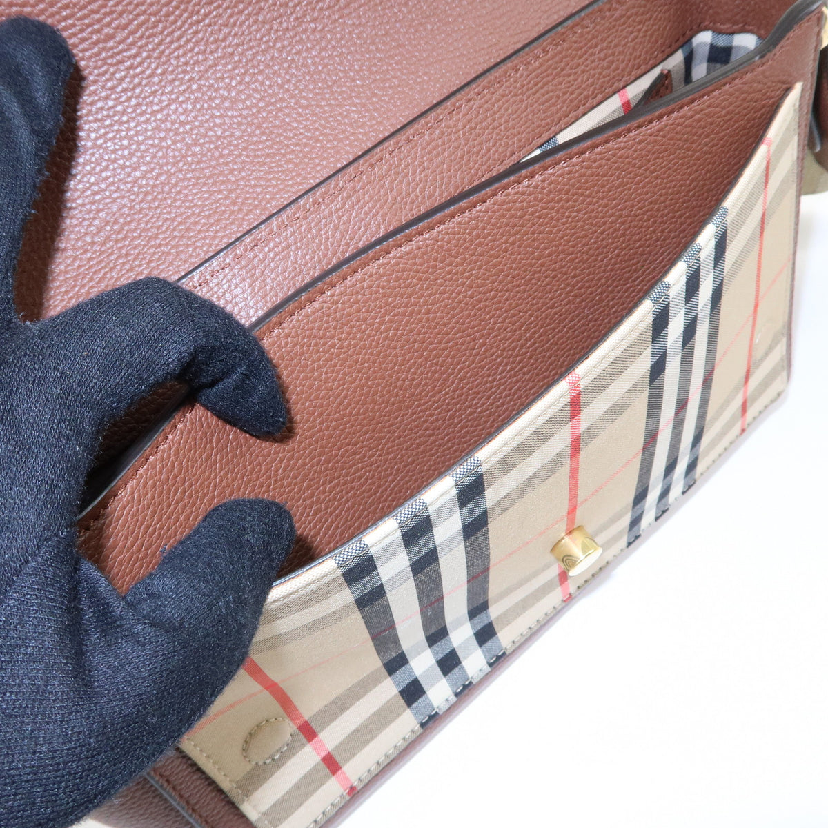 BURBERRY Nova Plaid Leather Canvas Shoulder Bag Crossbody Bag Brown