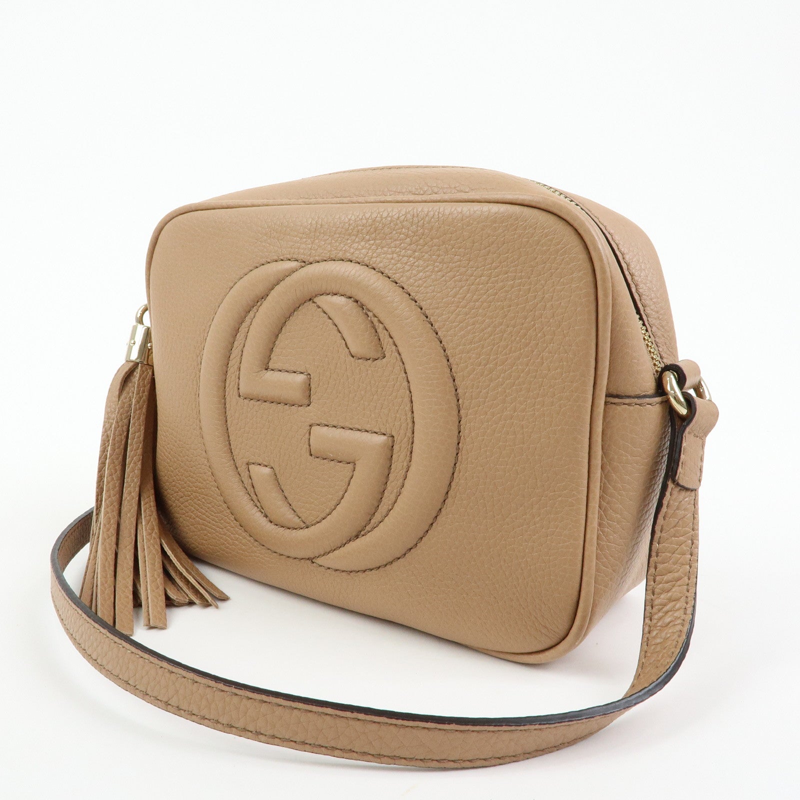 GUCCI SOHO Interlocking G Leather Small Disco Bag Beige 308364