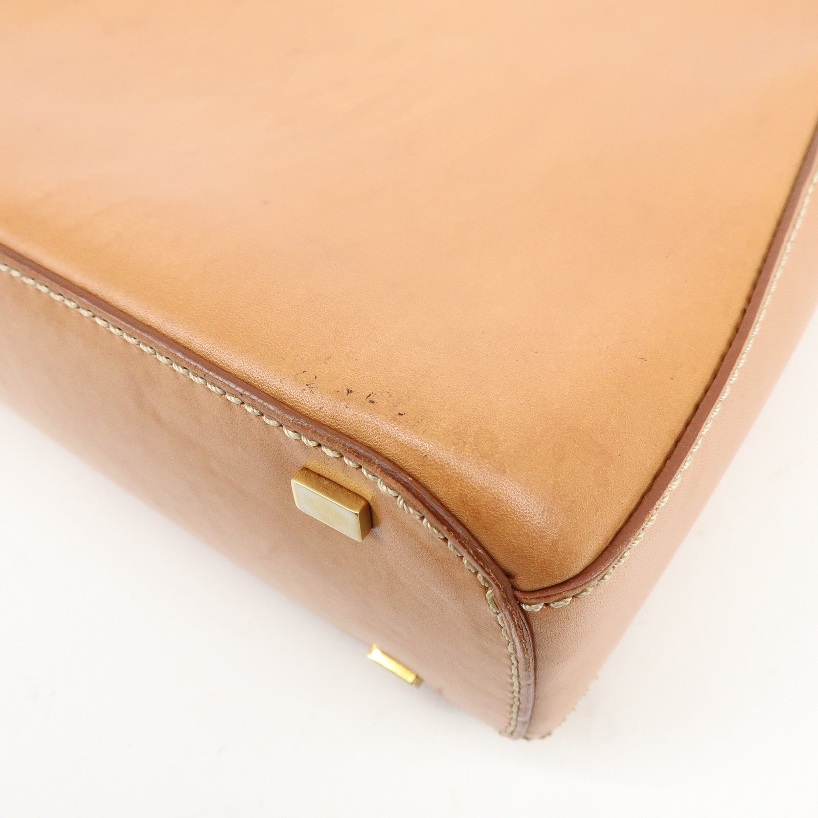 CELINE Logo Leather Turn Lock Shoulder Bag Hand Bag Light Brown