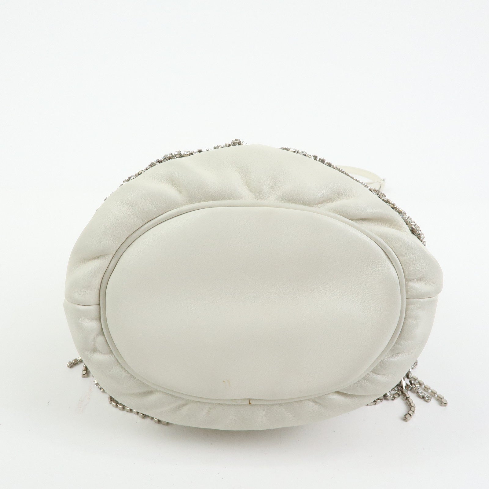 MIU MIU Nappa Leather 2Way Hand Bag Shoulder Bag Fringe White 5BE014