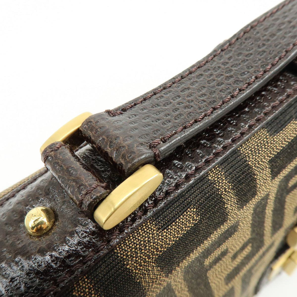 FENDI Zucca Canvas Leather Shoulder Bag Crossbody Bag Brown 8BT169