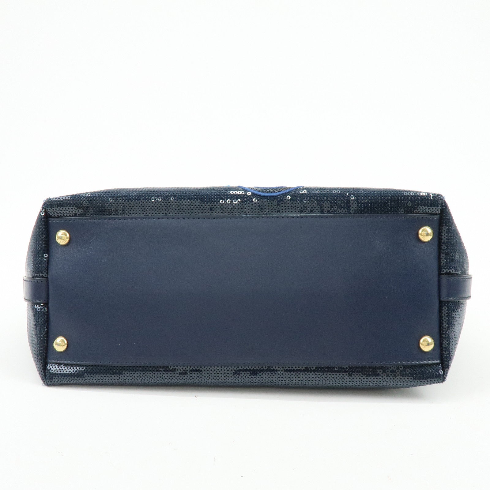 Ferragamo Gancini Sequin Leather Tote Bag Hand Bag Navy